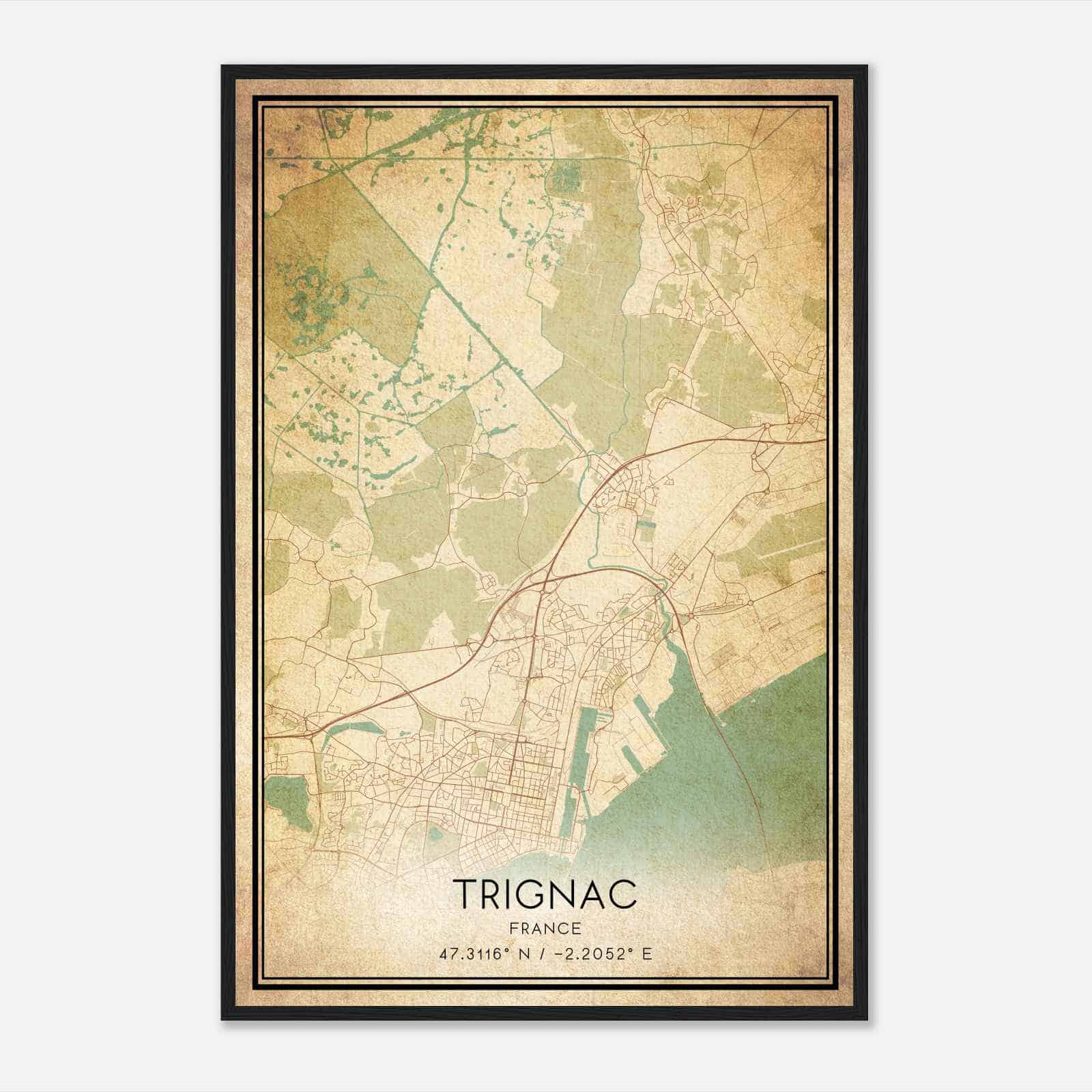 Vintage Trignac France Map Poster, Trignac City Road Wall Art Print