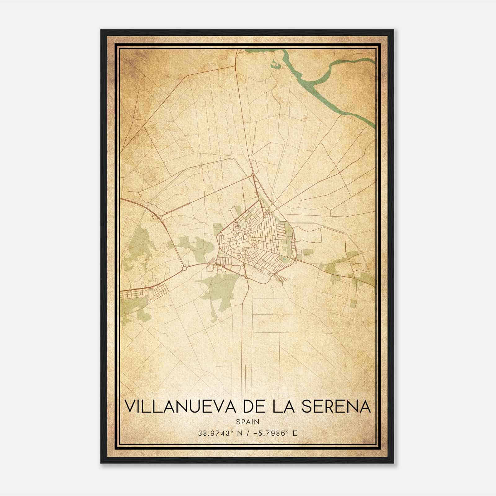 Vintage Villanueva de la Serena Spain Map Poster, Villanueva de la Serena City Road Wall Art Print Vintage Villanueva de la Serena Spain Map Poster, Villanueva de la Serena City Road Wall Art Print