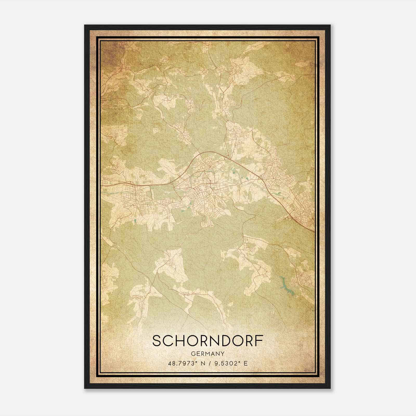 Vintage Schorndorf Germany Map Poster, Schorndorf City Road Wall Art Print