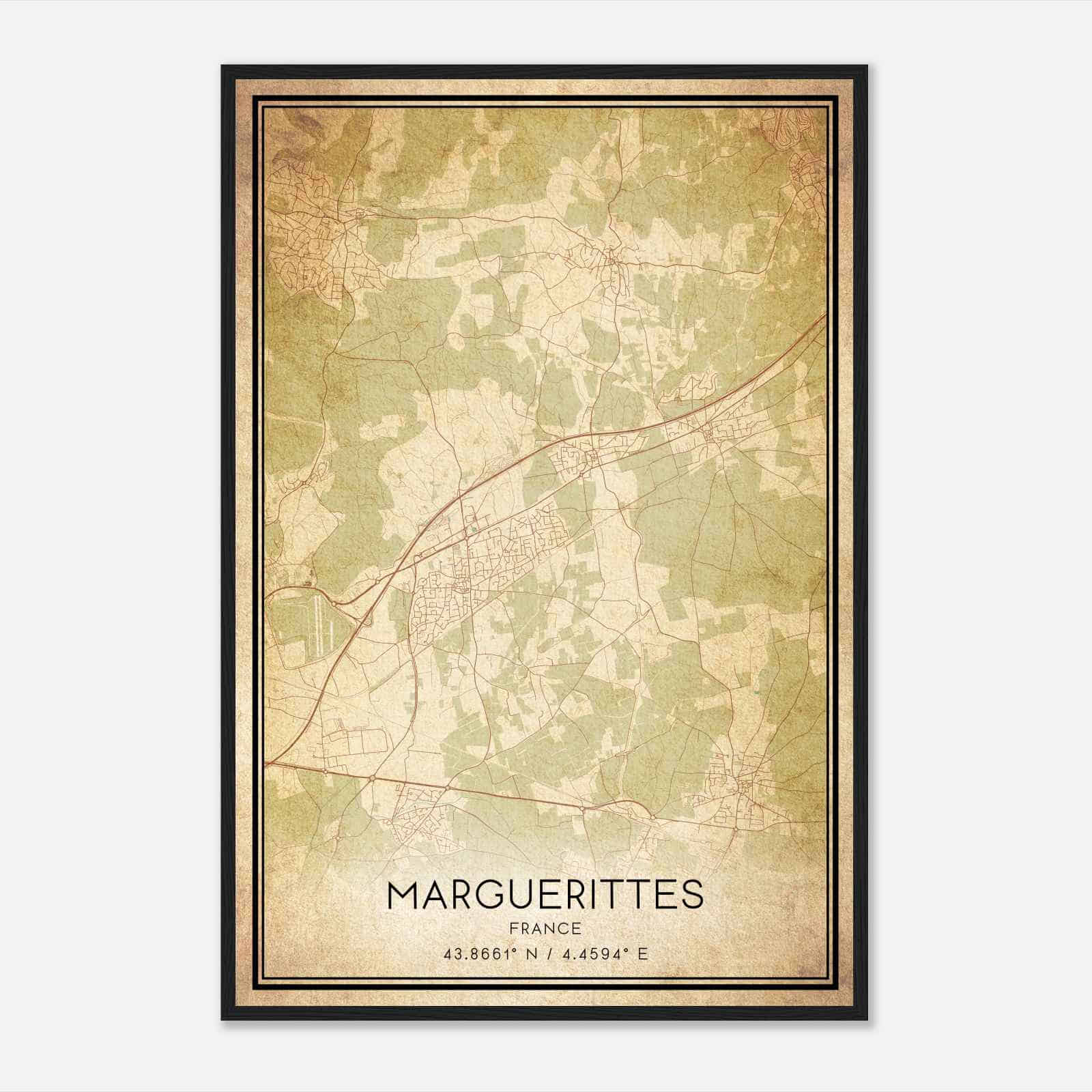 Vintage Marguerittes France Map Poster, Marguerittes City Road Wall Art Print