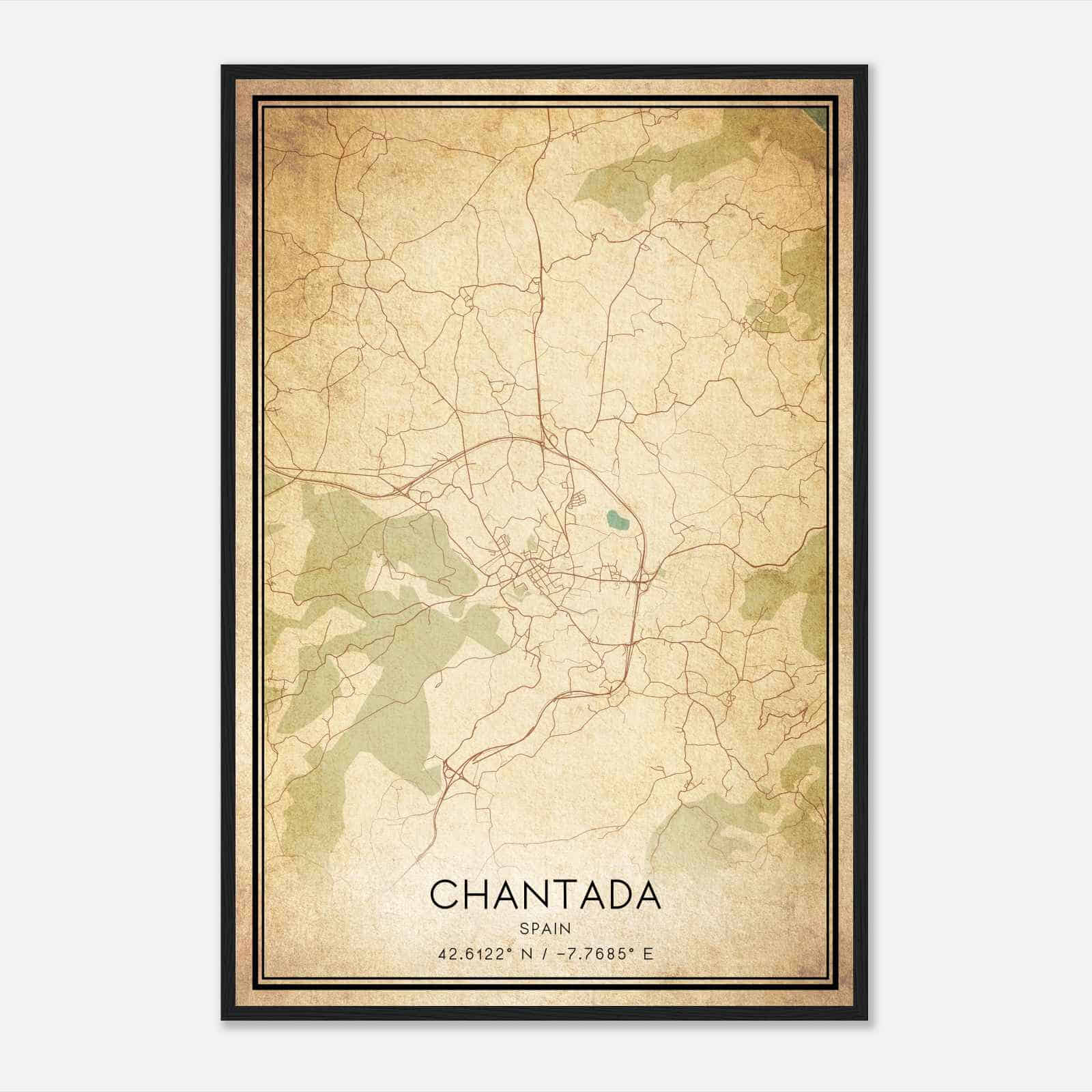 Vintage Chantada Spain Map Poster, Chantada City Road Wall Art Print