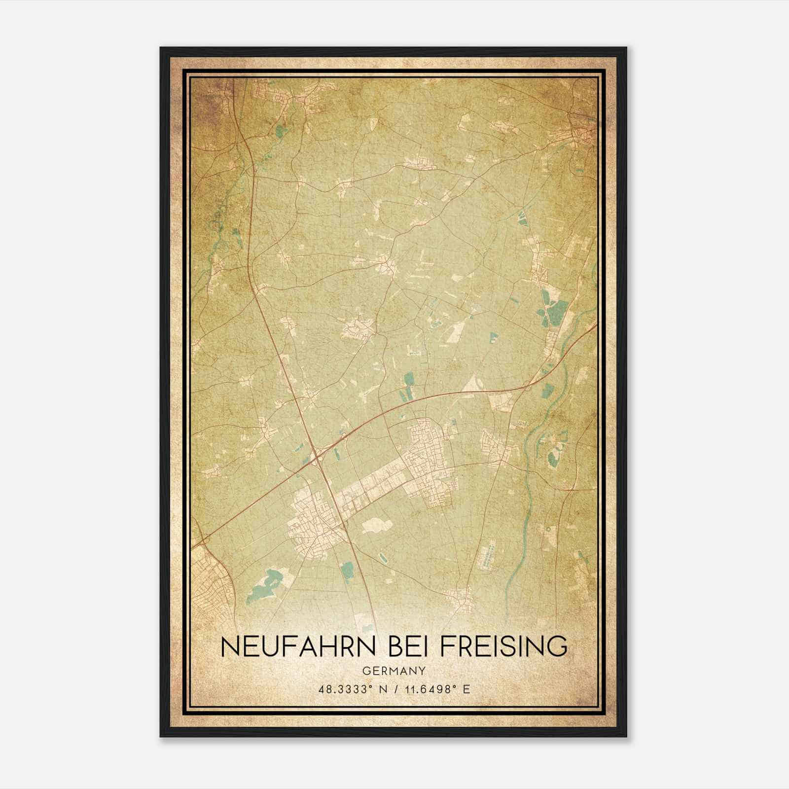 Vintage Neufahrn bei Freising Germany Map Poster, Neufahrn bei Freising City Road Wall Art Print
