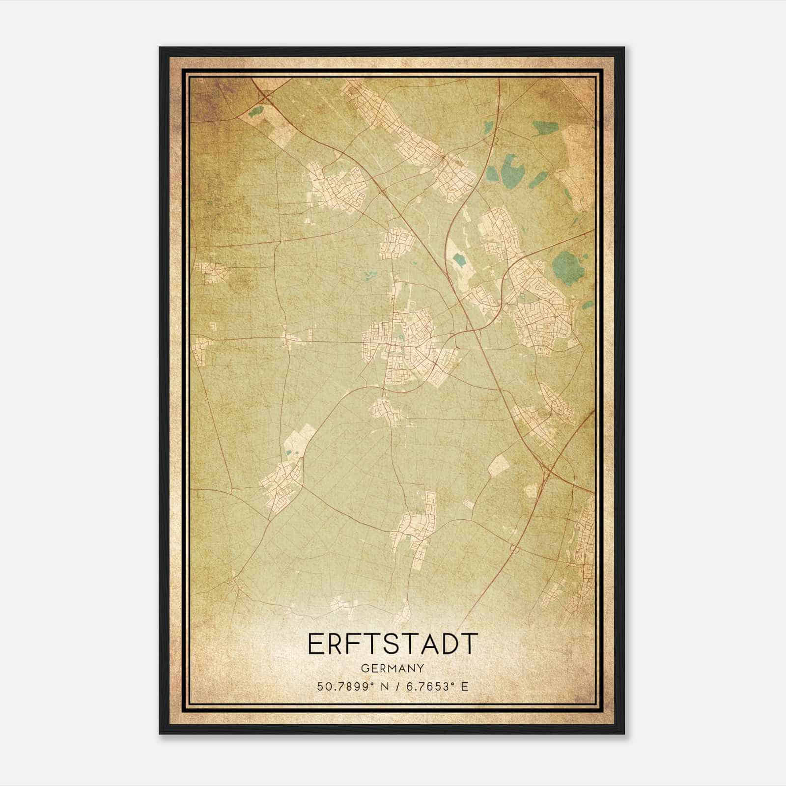 Vintage Erftstadt Germany Map Poster, Erftstadt City Road Wall Art Print