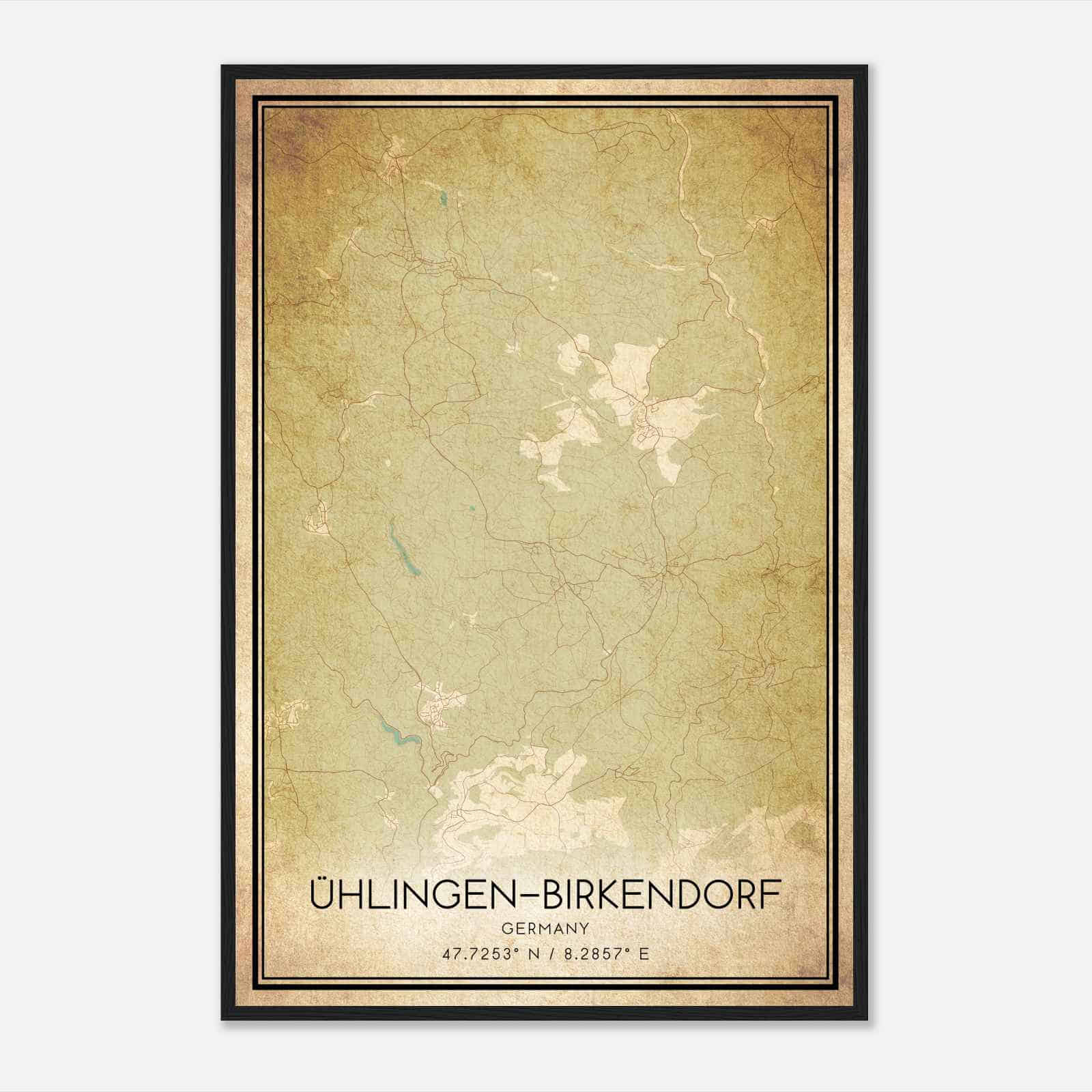 Vintage Uhlingen-Birkendorf Germany Map Poster, Uhlingen-Birkendorf City Road Wall Art Print