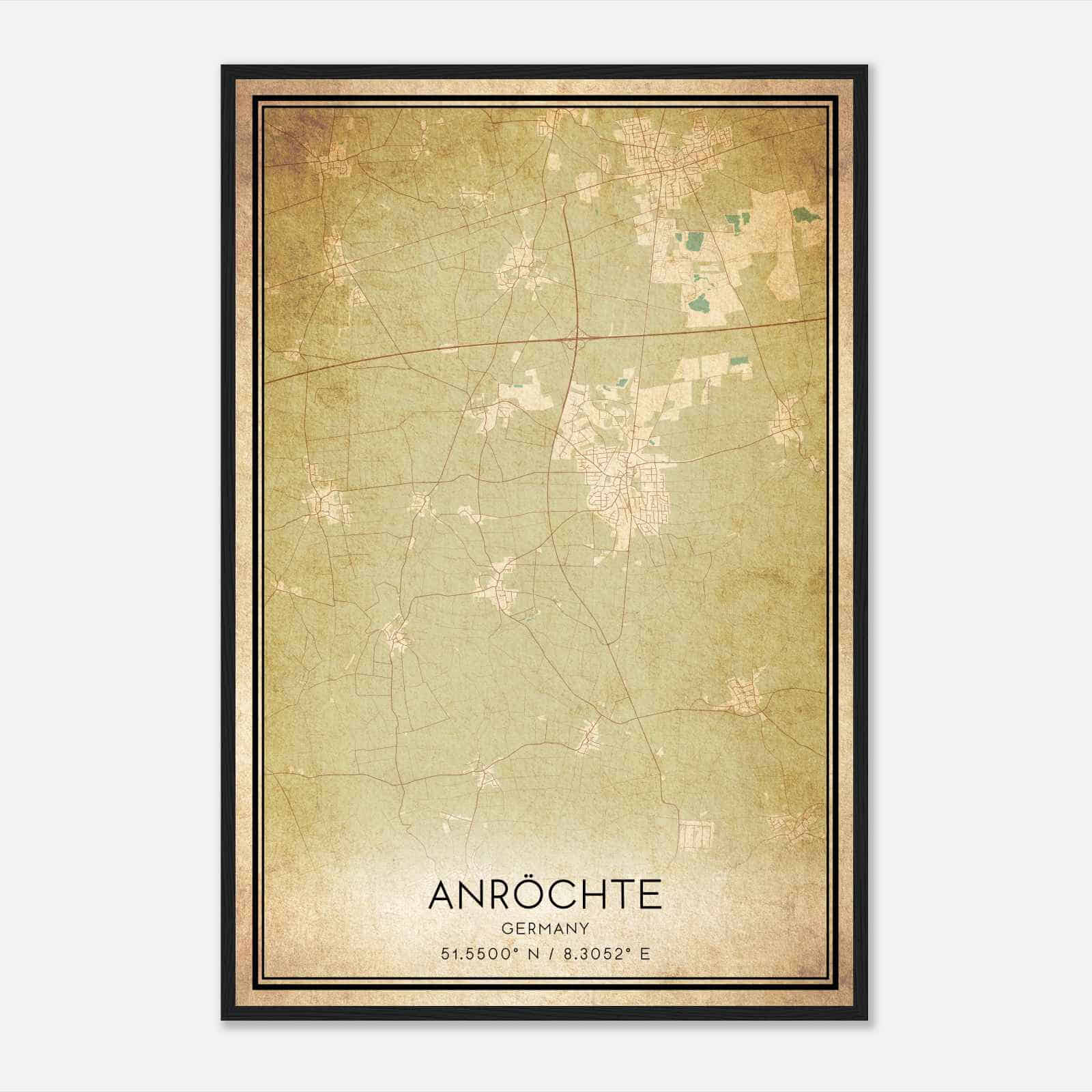 Vintage Anrochte Germany Map Poster, Anrochte City Road Wall Art Print