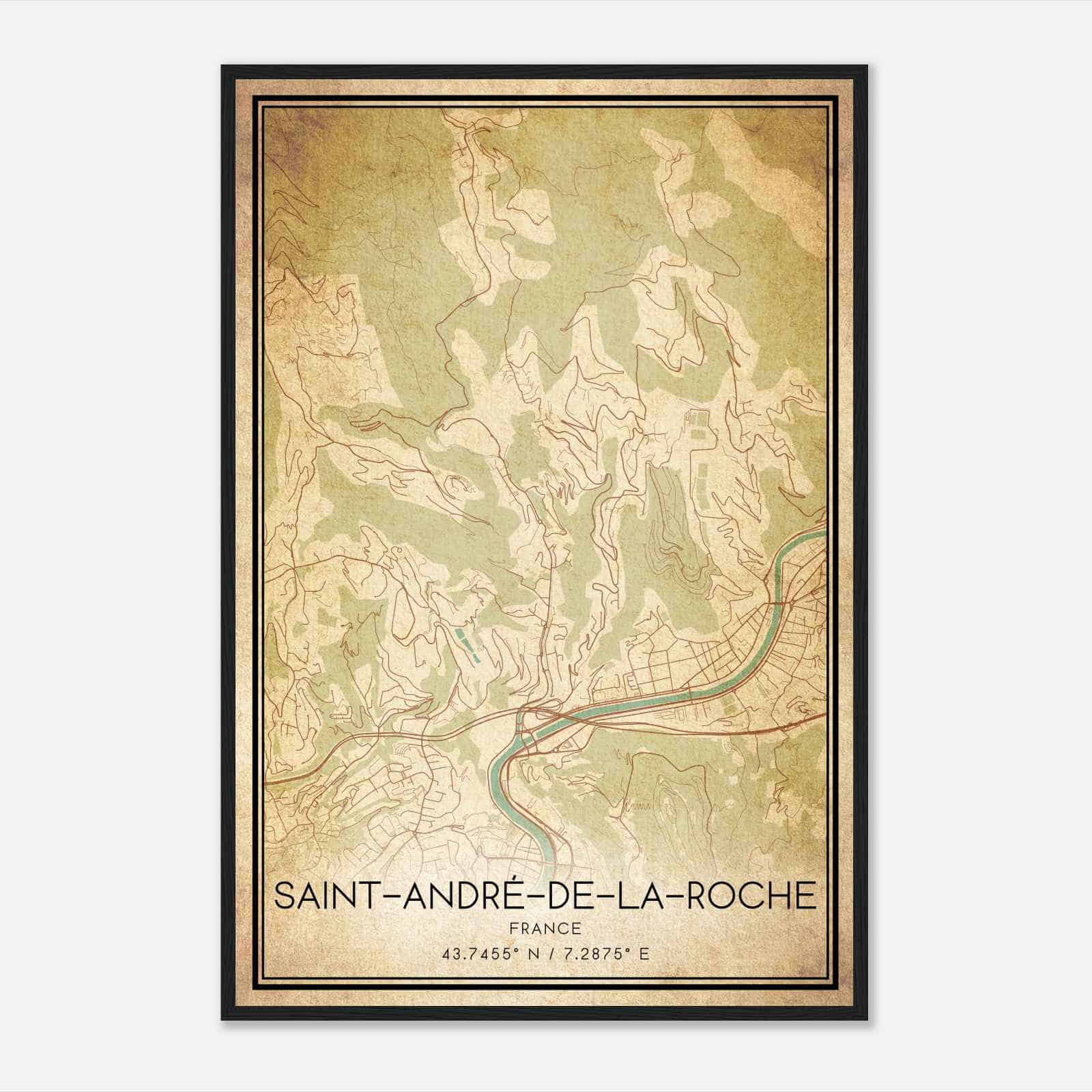 Vintage Saint-Andre-de-la-Roche France Map Poster, Saint-Andre-de-la-Roche City Road Wall Art Print