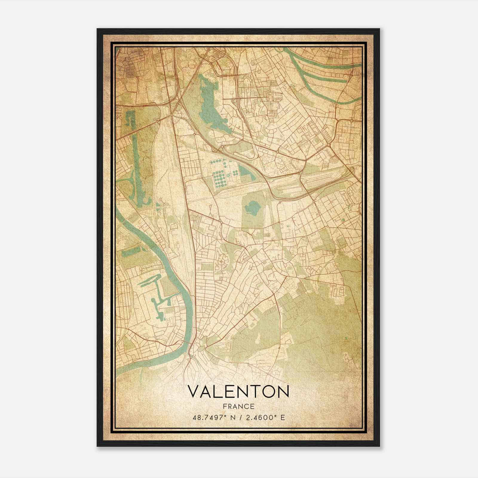 Vintage Valenton France Map Poster, Valenton City Road Wall Art Print