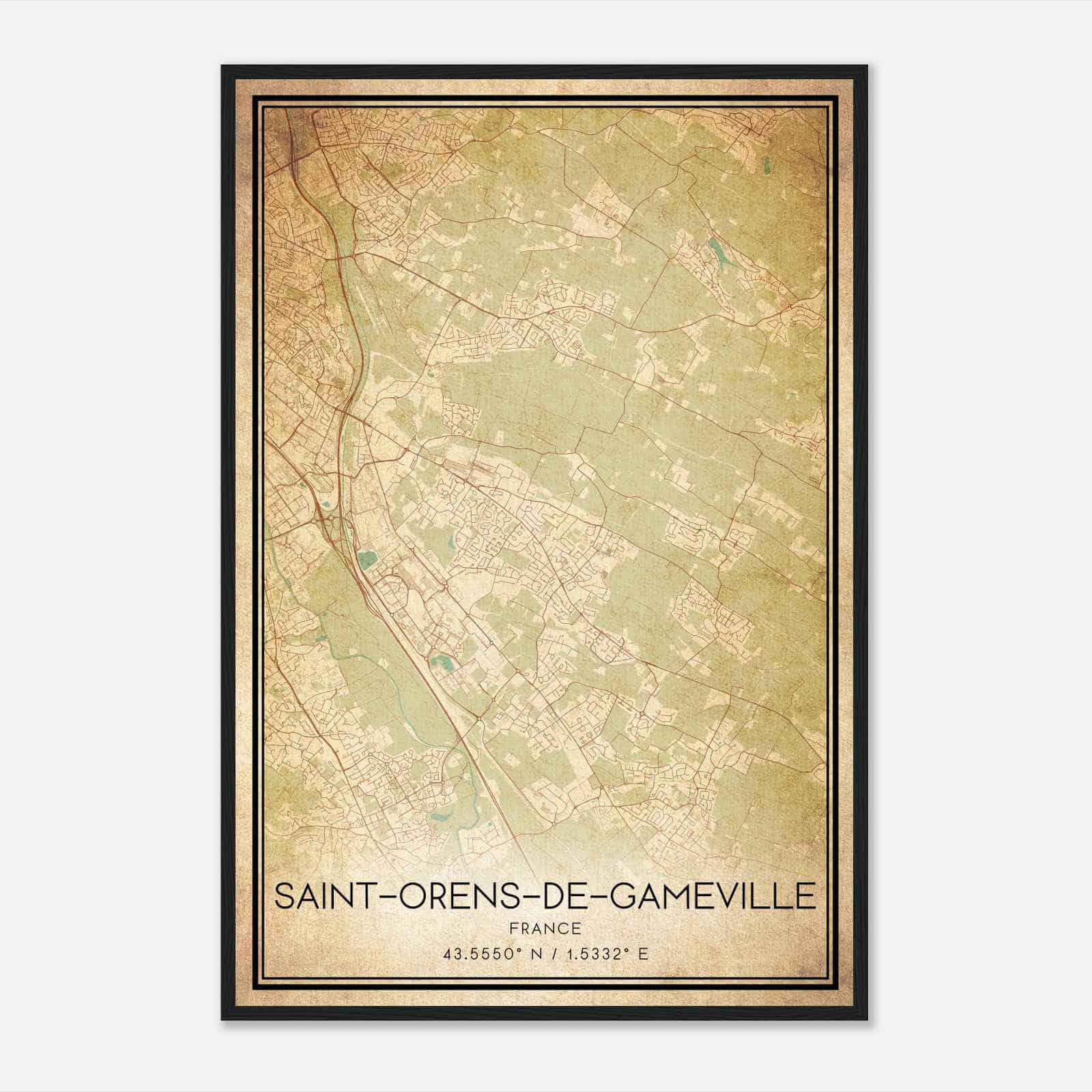 Vintage Saint-Orens-de-Gameville France Map Poster, Saint-Orens-de-Gameville City Road Wall Art Print
