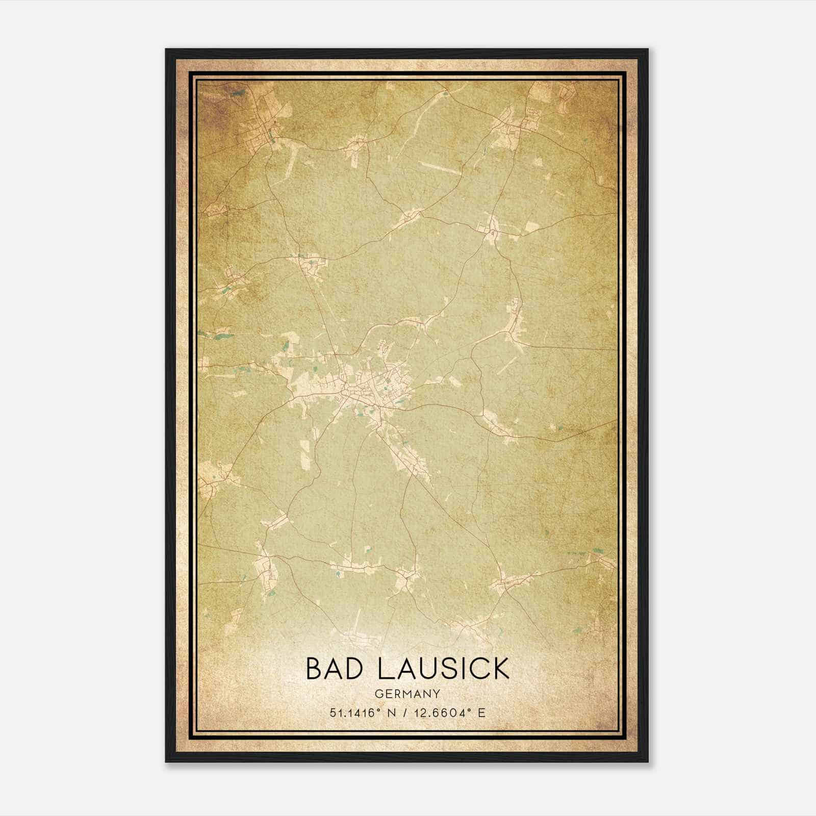 Vintage Bad Lausick Germany Map Poster, Bad Lausick City Road Wall Art Print