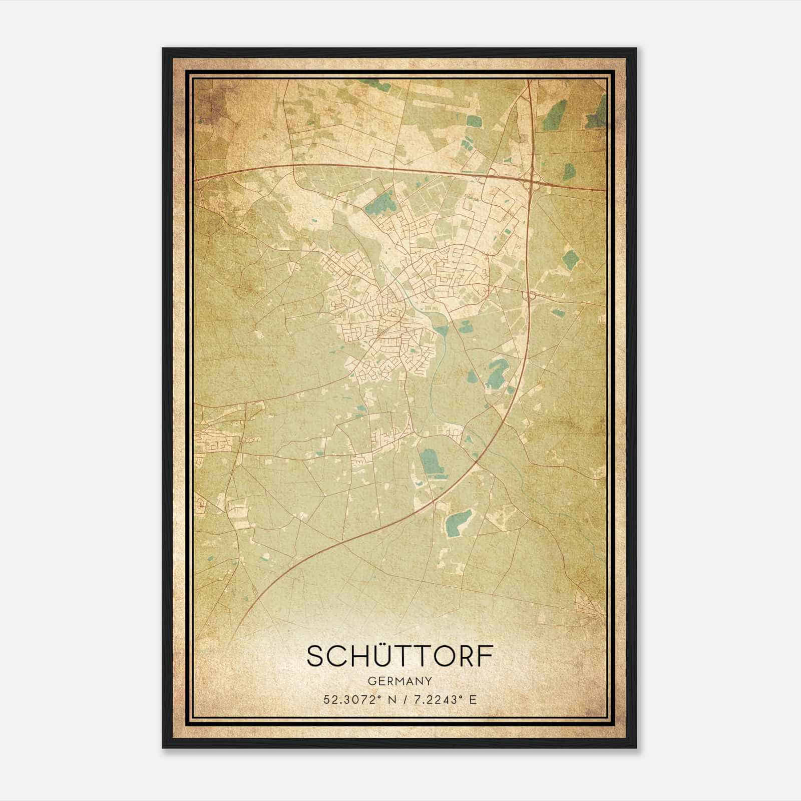 Vintage Schuttorf Germany Map Poster, Schuttorf City Road Wall Art Print