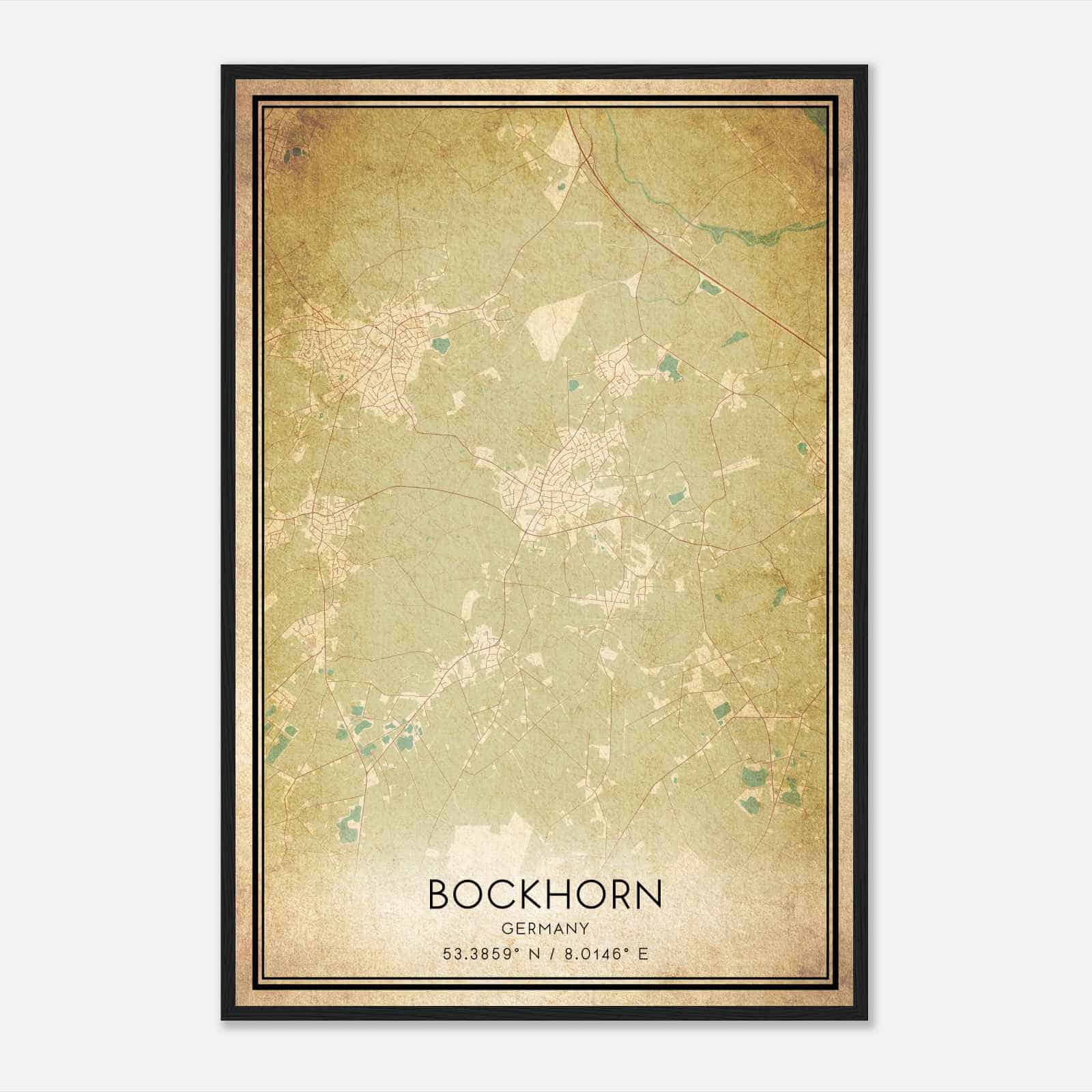 Vintage Bockhorn Germany Map Poster, Bockhorn City Road Wall Art Print