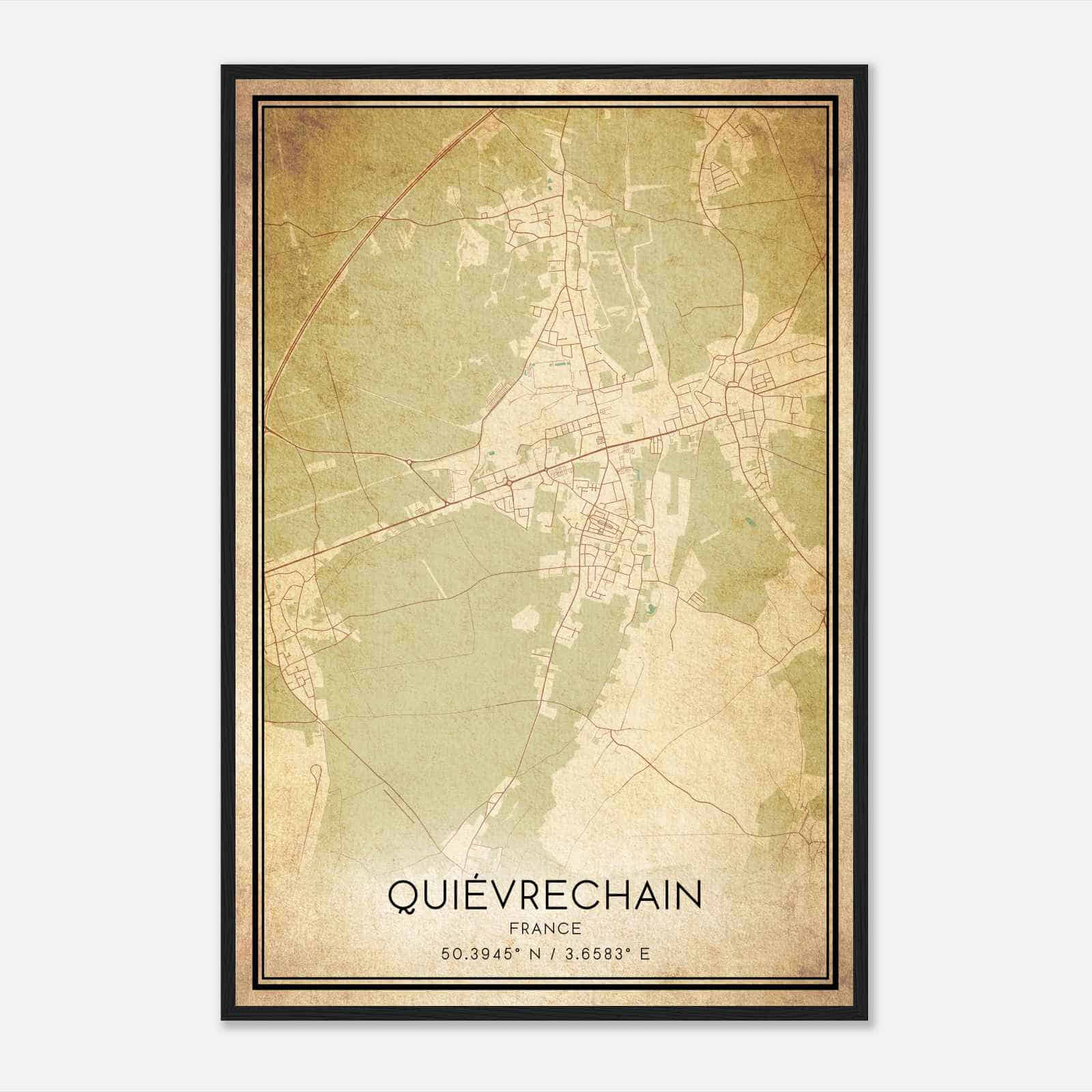 Vintage Quievrechain France Map Poster, Quievrechain City Road Wall Art Print