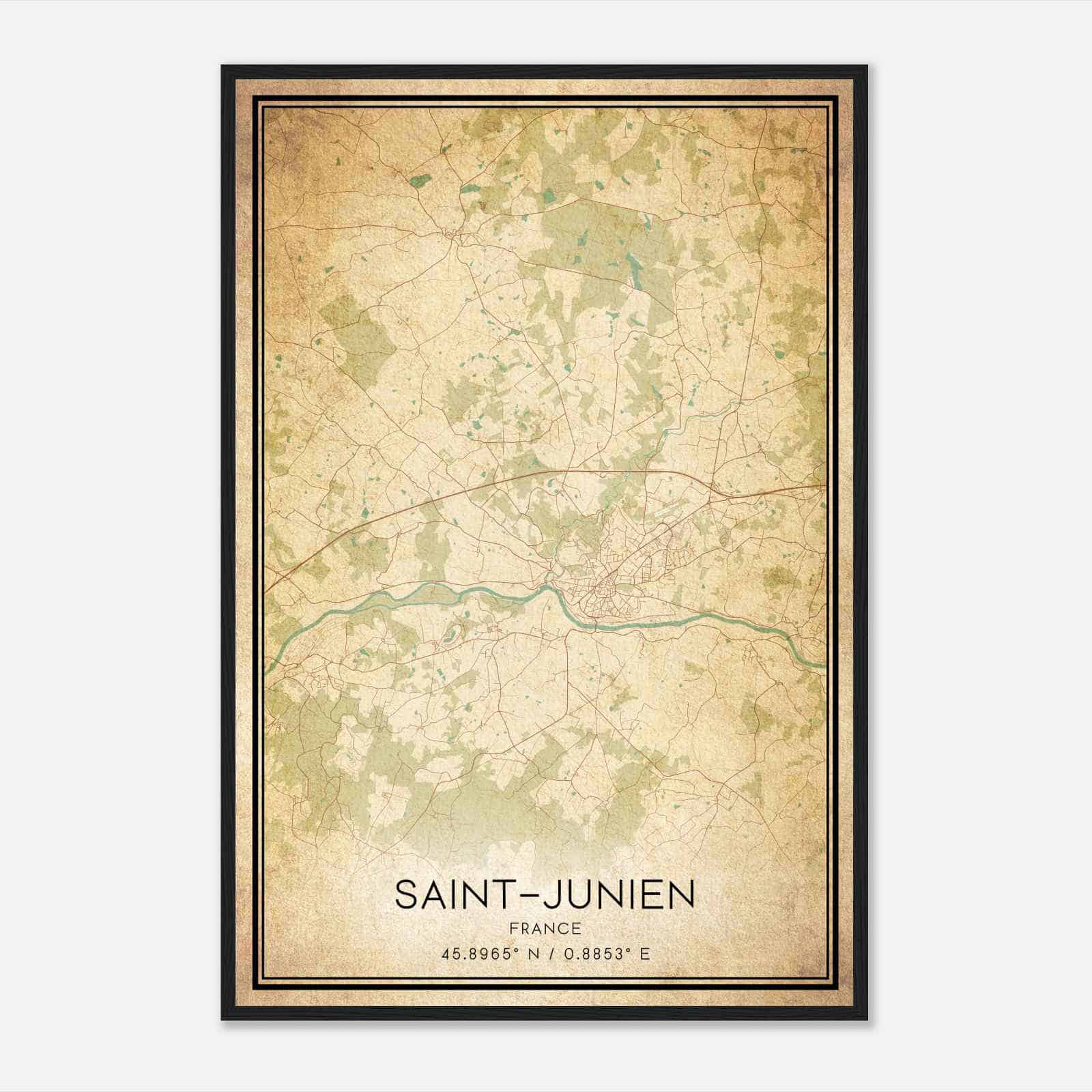 Vintage Saint-Junien France Map Poster, Saint-Junien City Road Wall Art Print