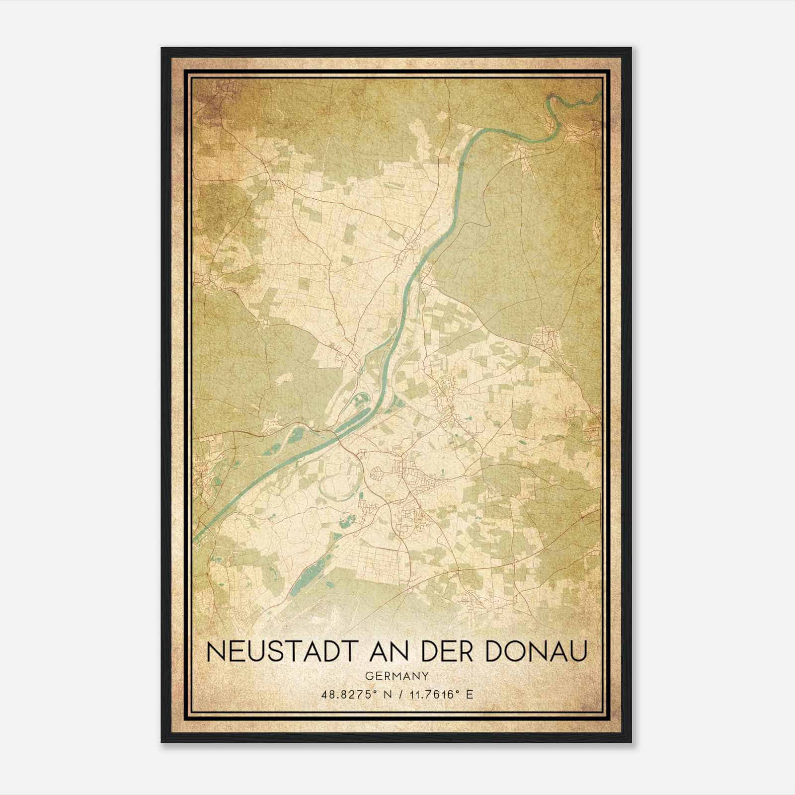 Vintage Neustadt an der Donau Germany Map Poster, Neustadt an der Donau City Road Wall Art Print