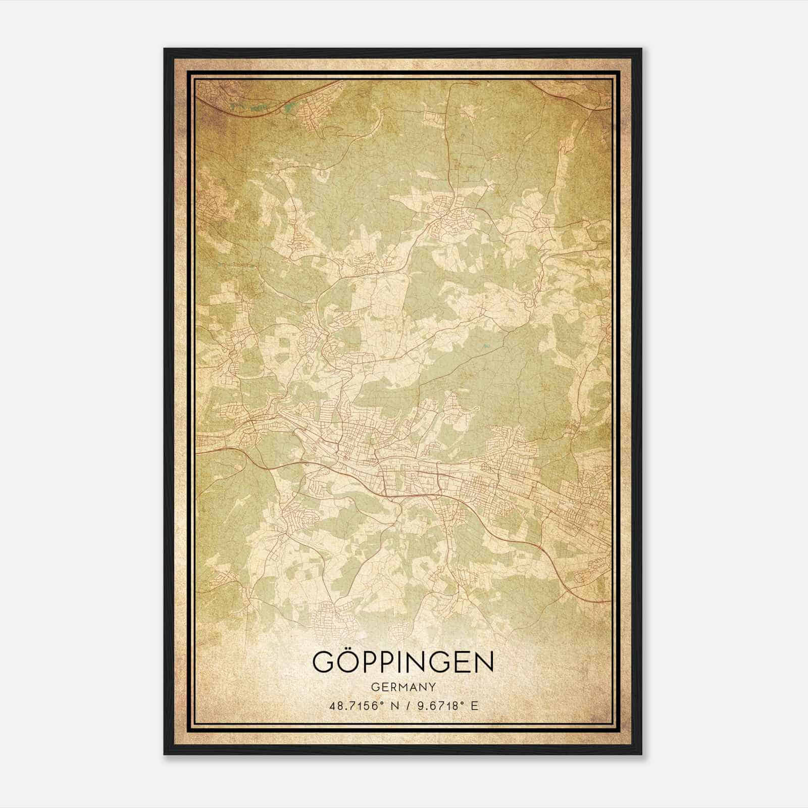 Vintage Goppingen Germany Map Poster, Goppingen City Road Wall Art Print
