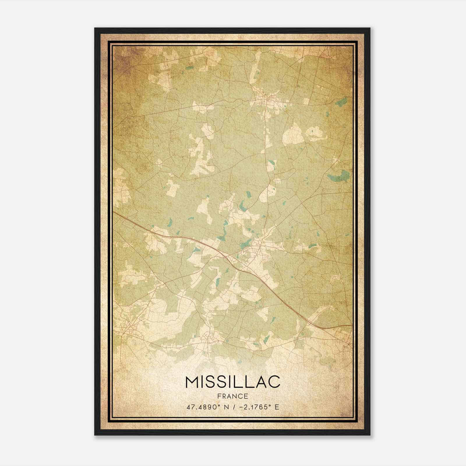Vintage Missillac France Map Poster, Missillac City Road Wall Art Print