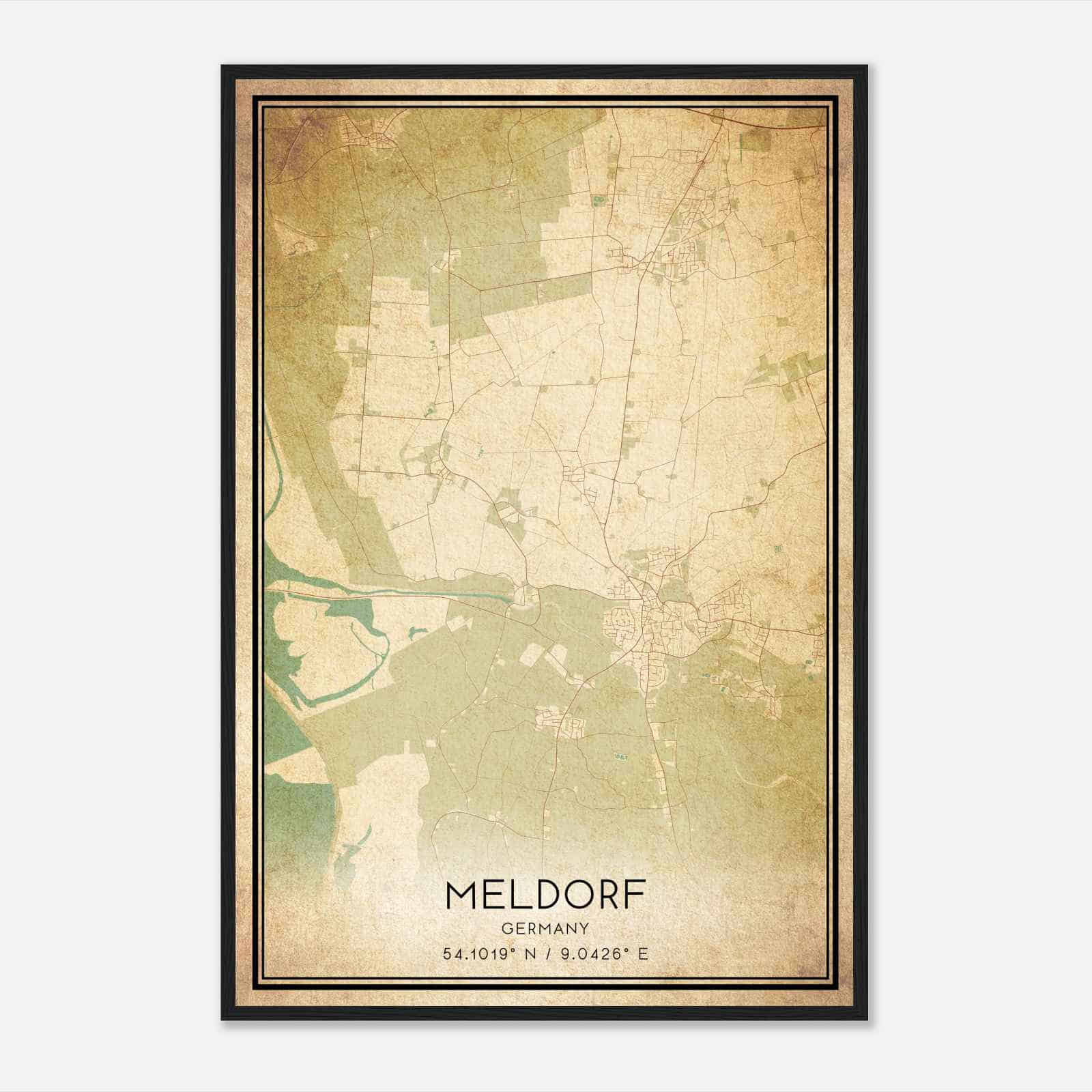 Vintage Meldorf Germany Map Poster, Meldorf City Road Wall Art Print