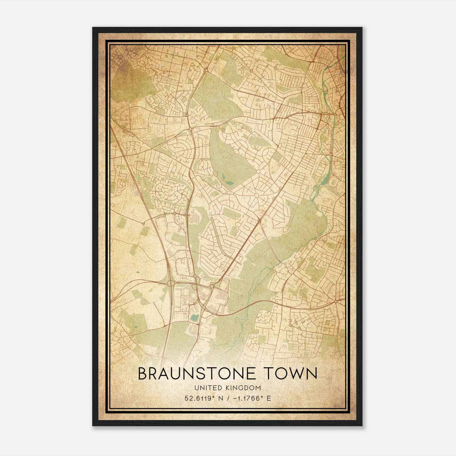Vintage Braunstone United Kingdom Map Poster, Braunstone City Road Wall Art Print Vintage Braunstone United Kingdom Map Poster, Braunstone City Road Wall Art Print