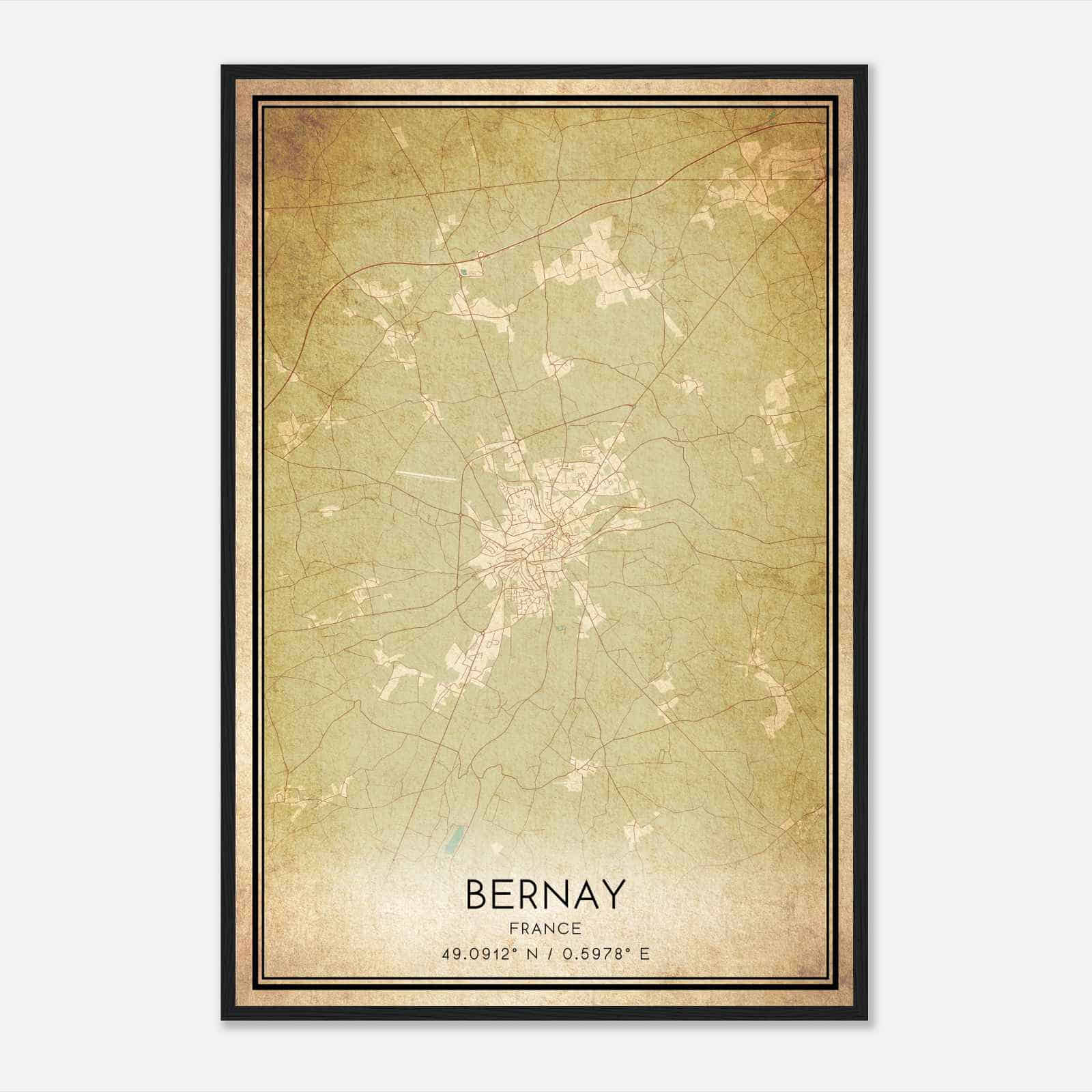 Vintage Bernay France Map Poster, Bernay City Road Wall Art Print
