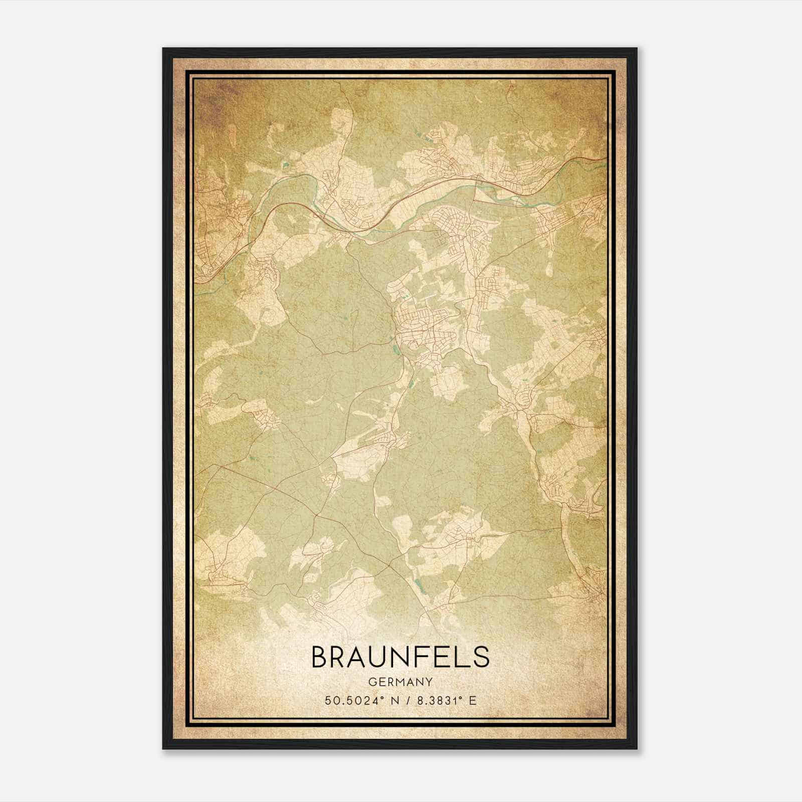Vintage Braunfels Germany Map Poster, Braunfels City Road Wall Art Print