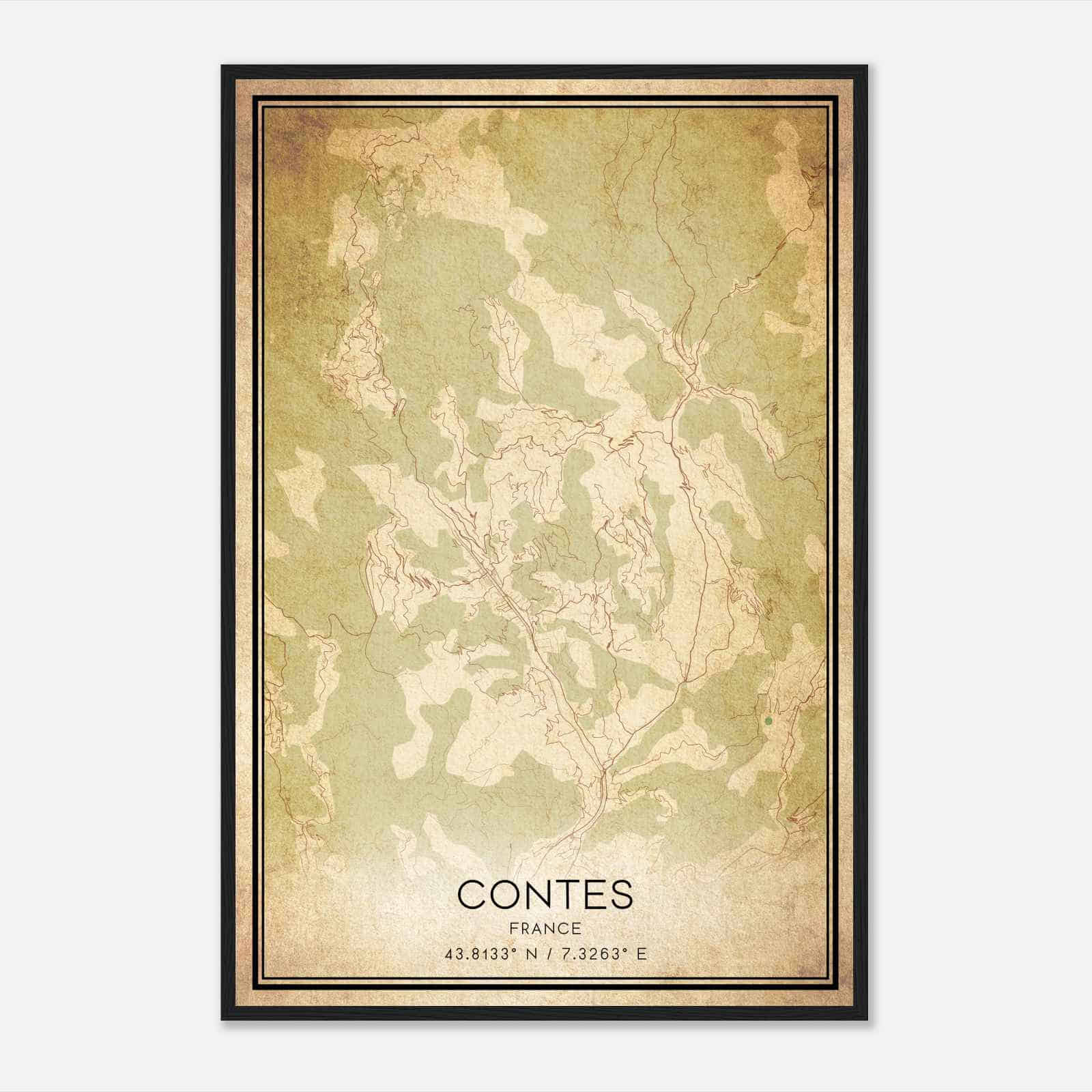 Vintage Contes France Map Poster, Contes City Road Wall Art Print