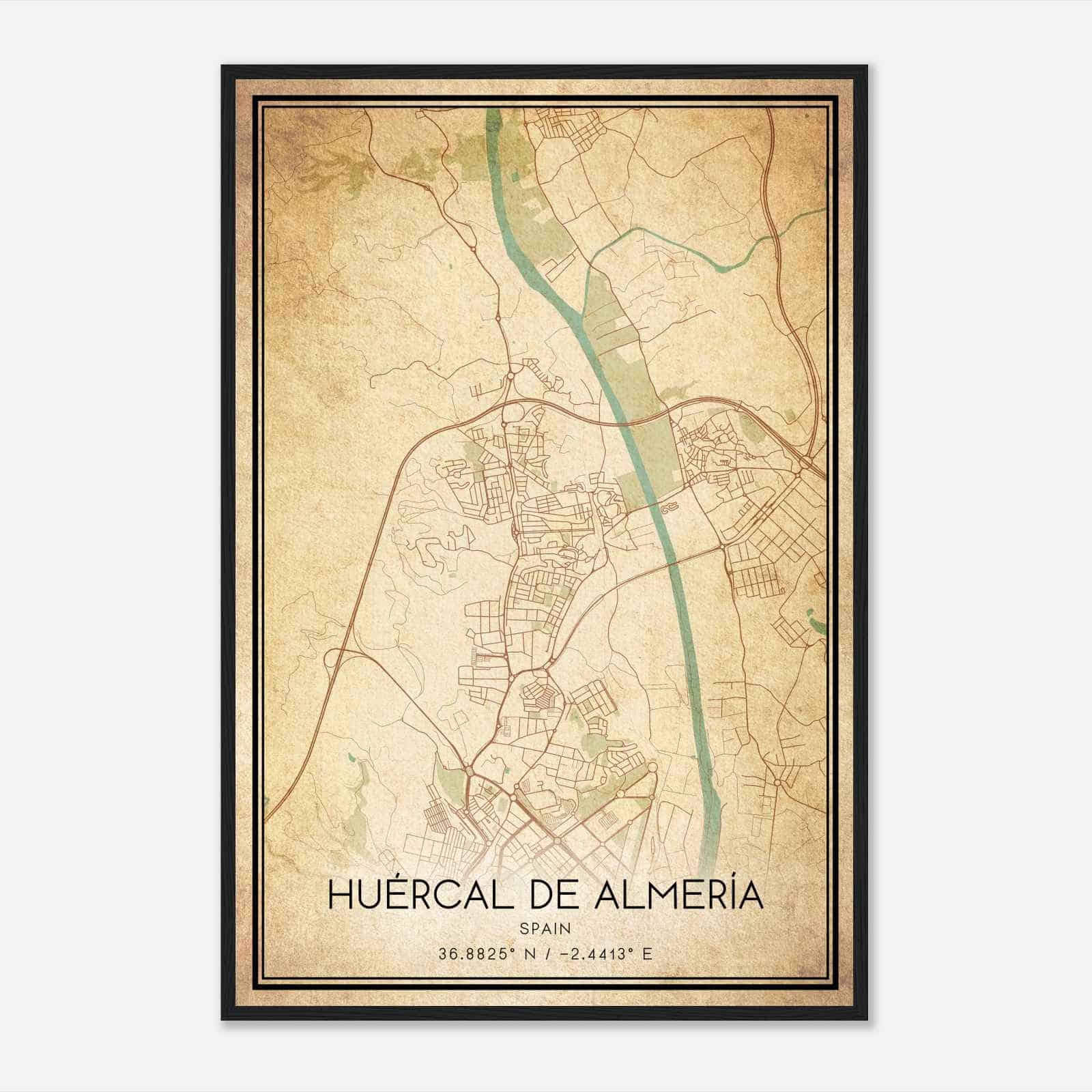Vintage Huercal de Almeria Spain Map Poster, Huercal de Almeria City Road Wall Art Print