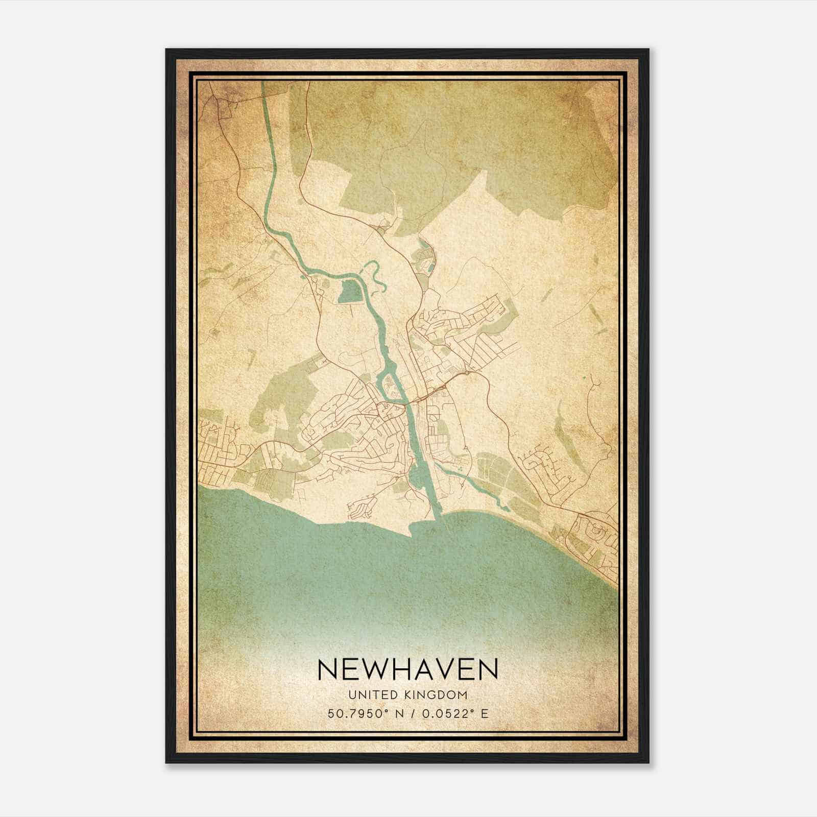 Vintage Newhaven United Kingdom Map Poster, Newhaven City Road Wall Art Print
