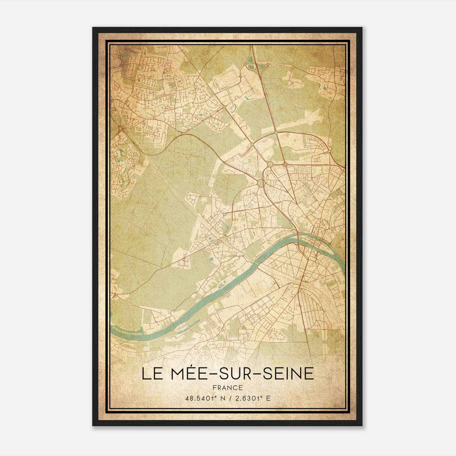 Vintage Le Mee-sur-Seine France Map Poster, Le Mee-sur-Seine City Road Wall Art Print