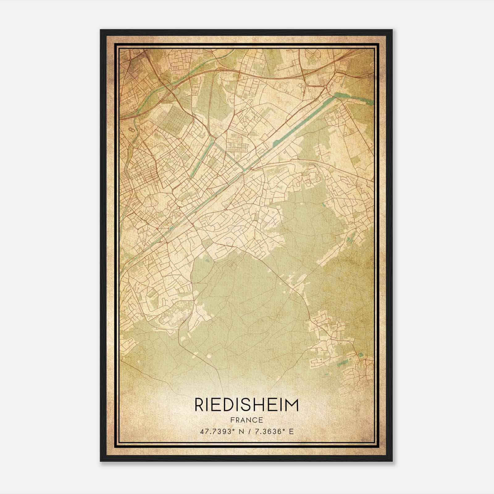 Vintage Riedisheim France Map Poster, Riedisheim City Road Wall Art Print