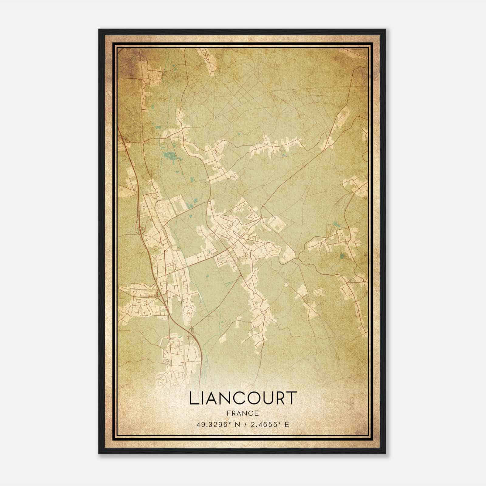 Vintage Liancourt France Map Poster, Liancourt City Road Wall Art Print