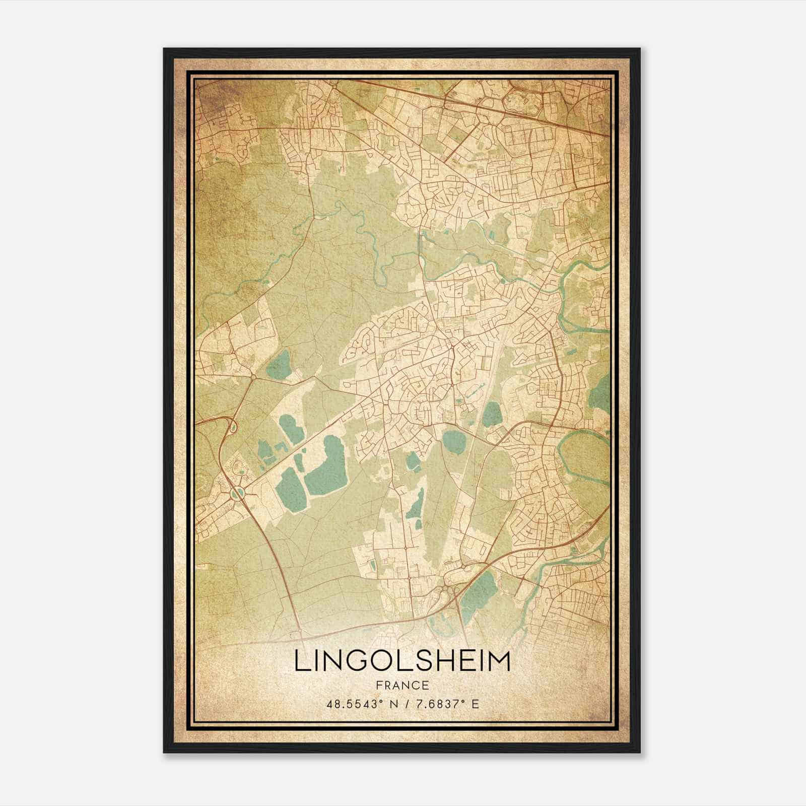 Vintage Lingolsheim France Map Poster, Lingolsheim City Road Wall Art Print