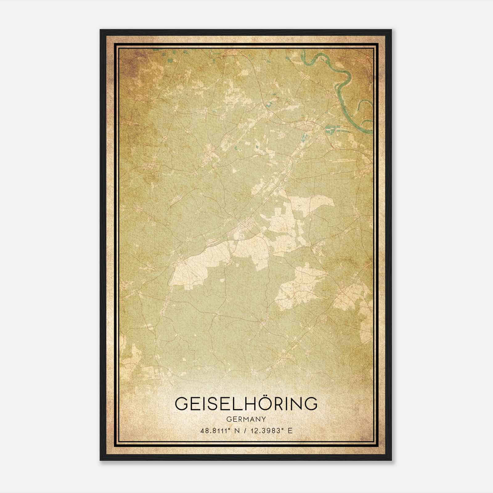 Vintage Geiselhoring Germany Map Poster, Geiselhoring City Road Wall Art Print