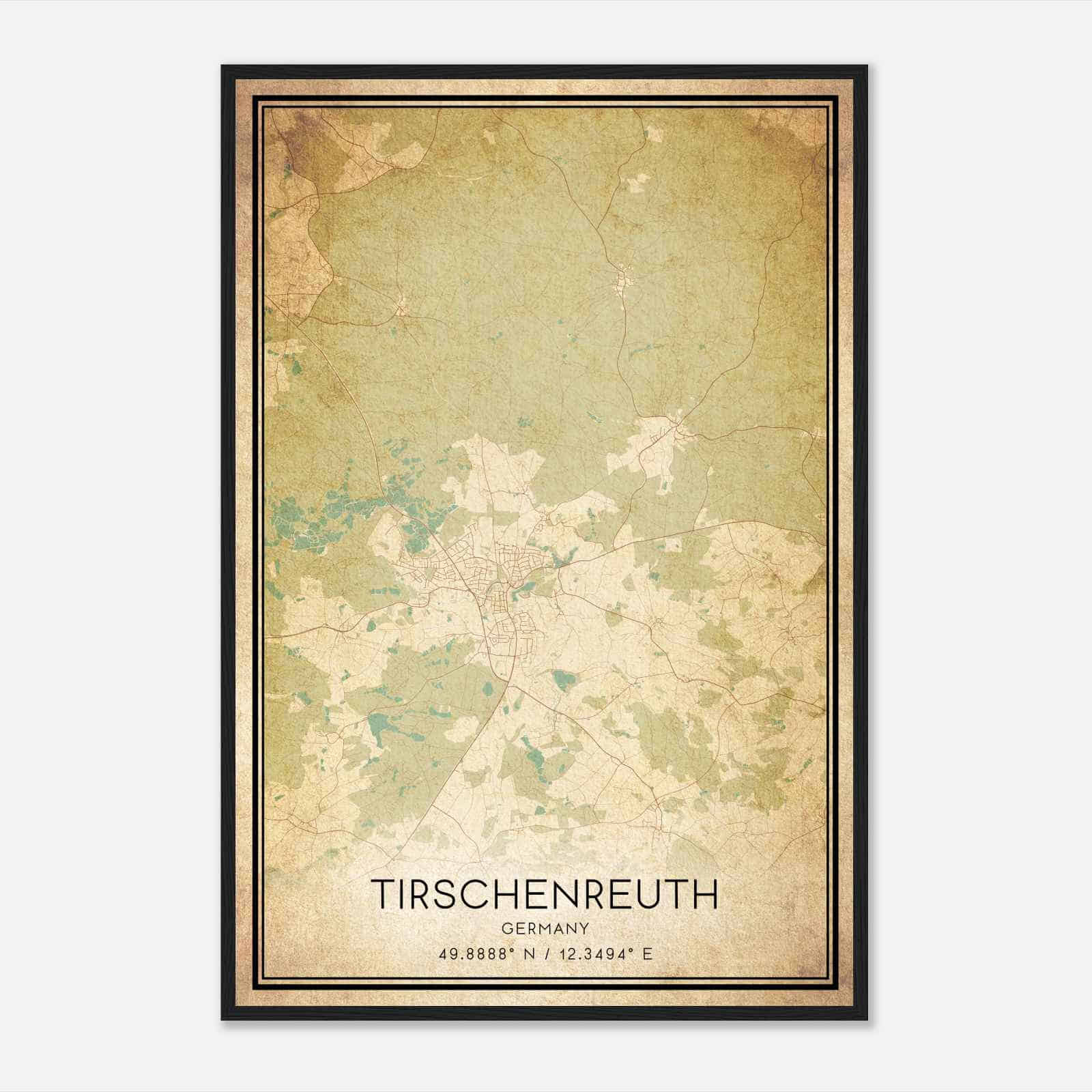 Vintage Tirschenreuth Germany Map Poster, Tirschenreuth City Road Wall Art Print