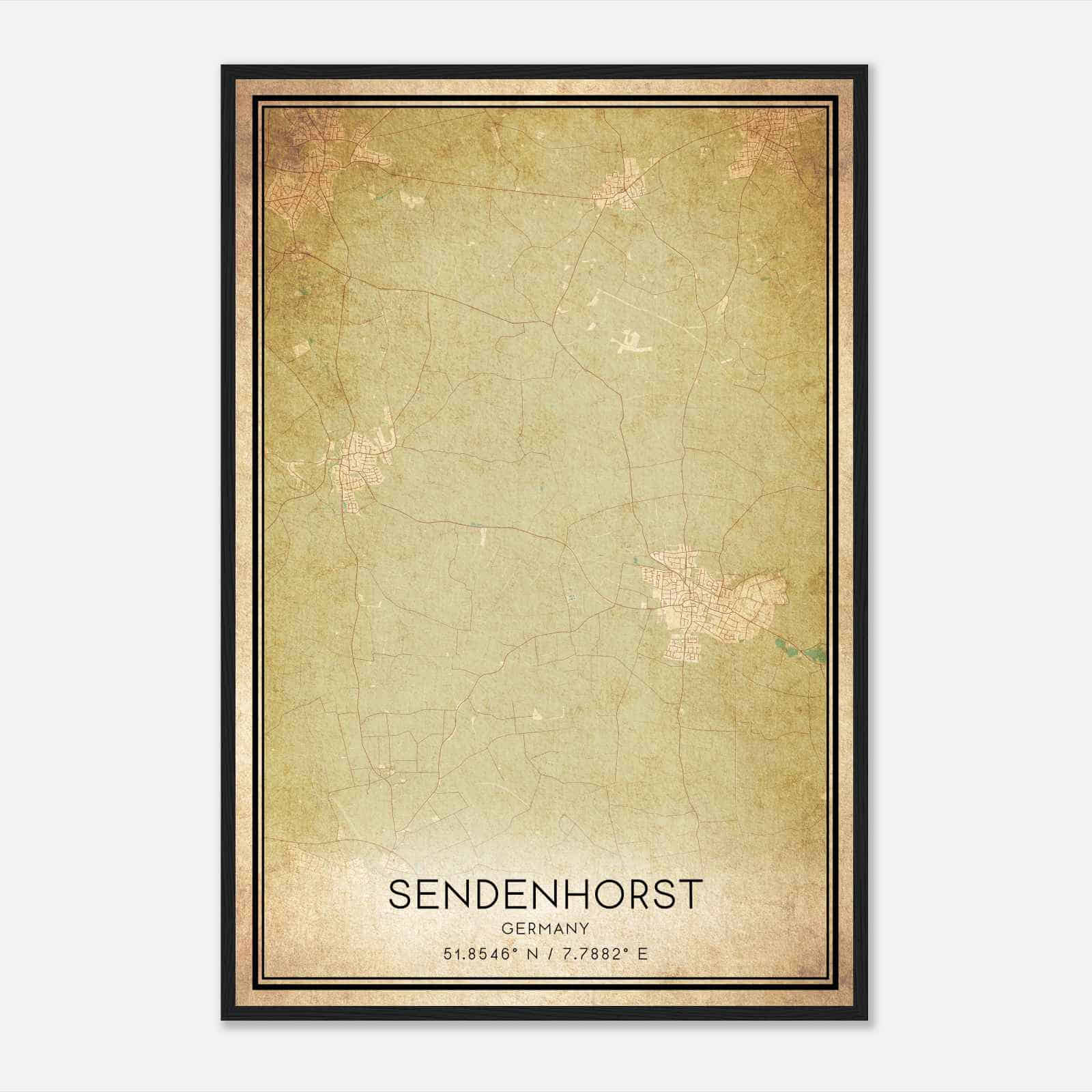 Vintage Sendenhorst Germany Map Poster, Sendenhorst City Road Wall Art Print