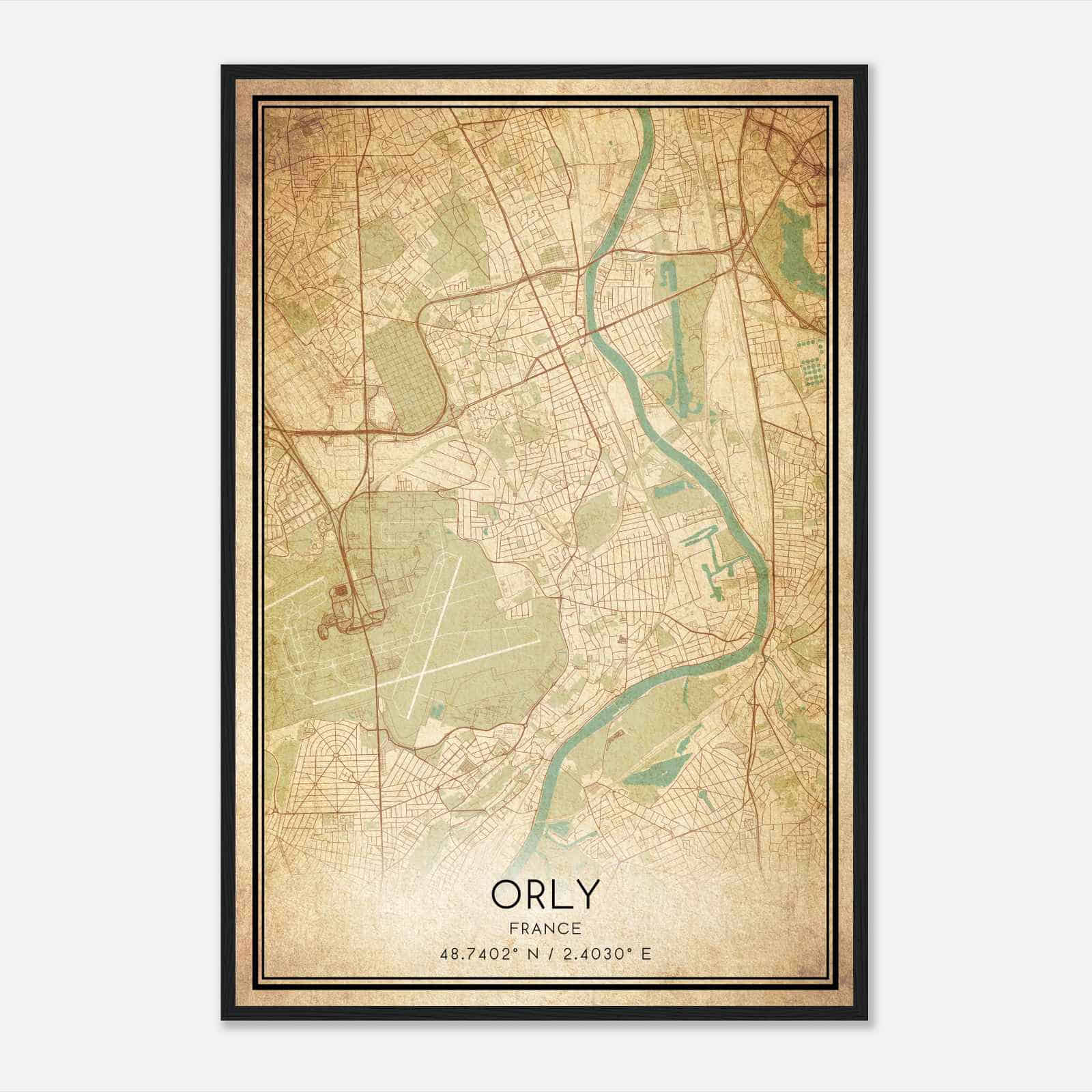 Vintage Orly France Map Poster, Orly City Road Wall Art Print
