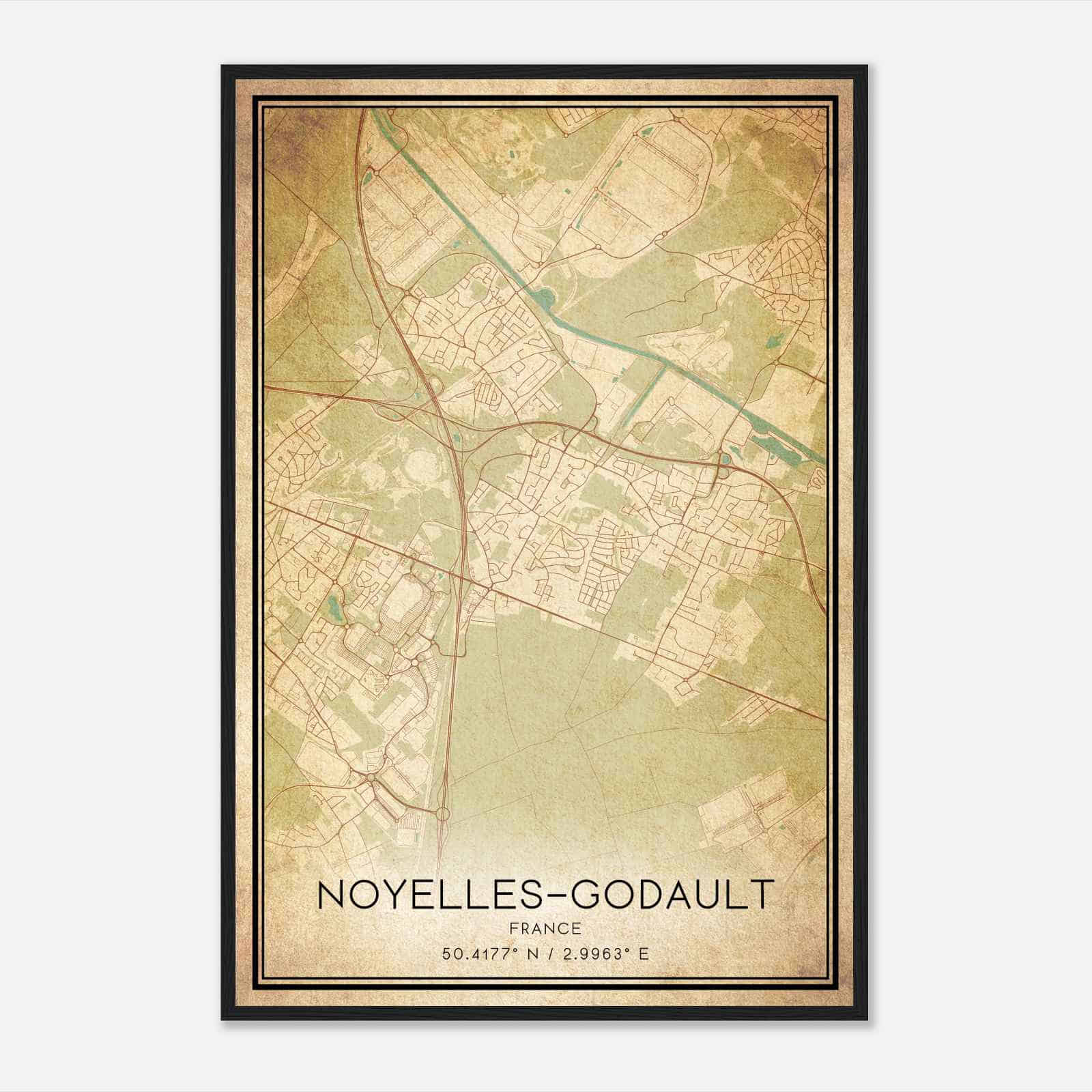 Vintage Noyelles-Godault France Map Poster, Noyelles-Godault City Road Wall Art Print