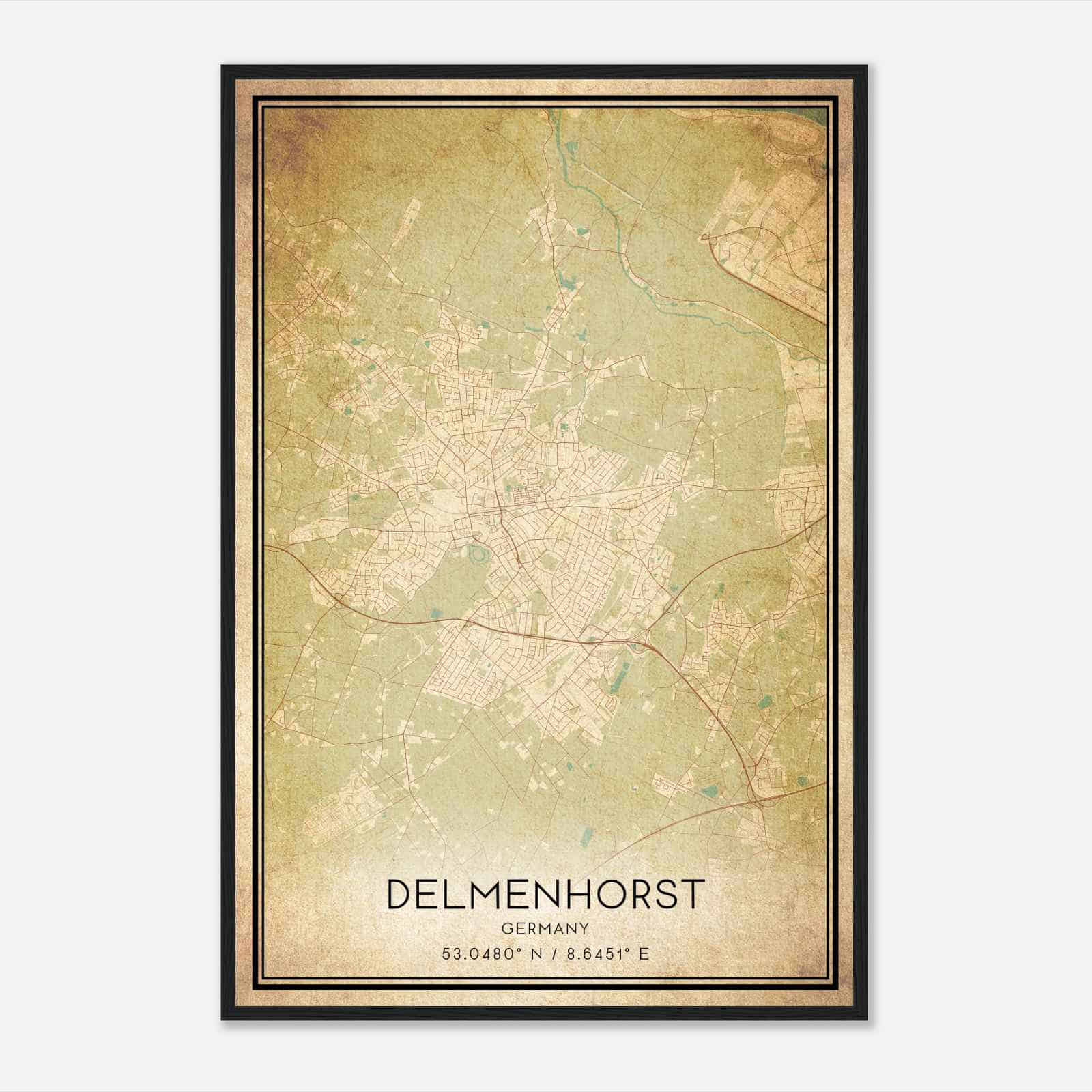 Vintage Delmenhorst Germany Map Poster, Delmenhorst City Road Wall Art Print