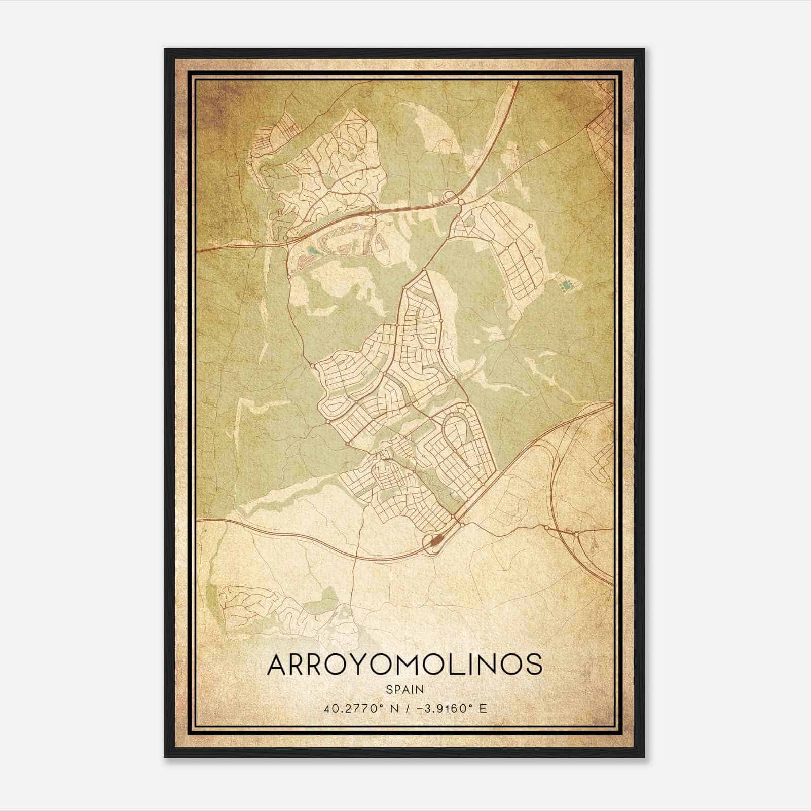 Vintage Arroyomolinos Spain Map Poster, Arroyomolinos City Road Wall Art Print