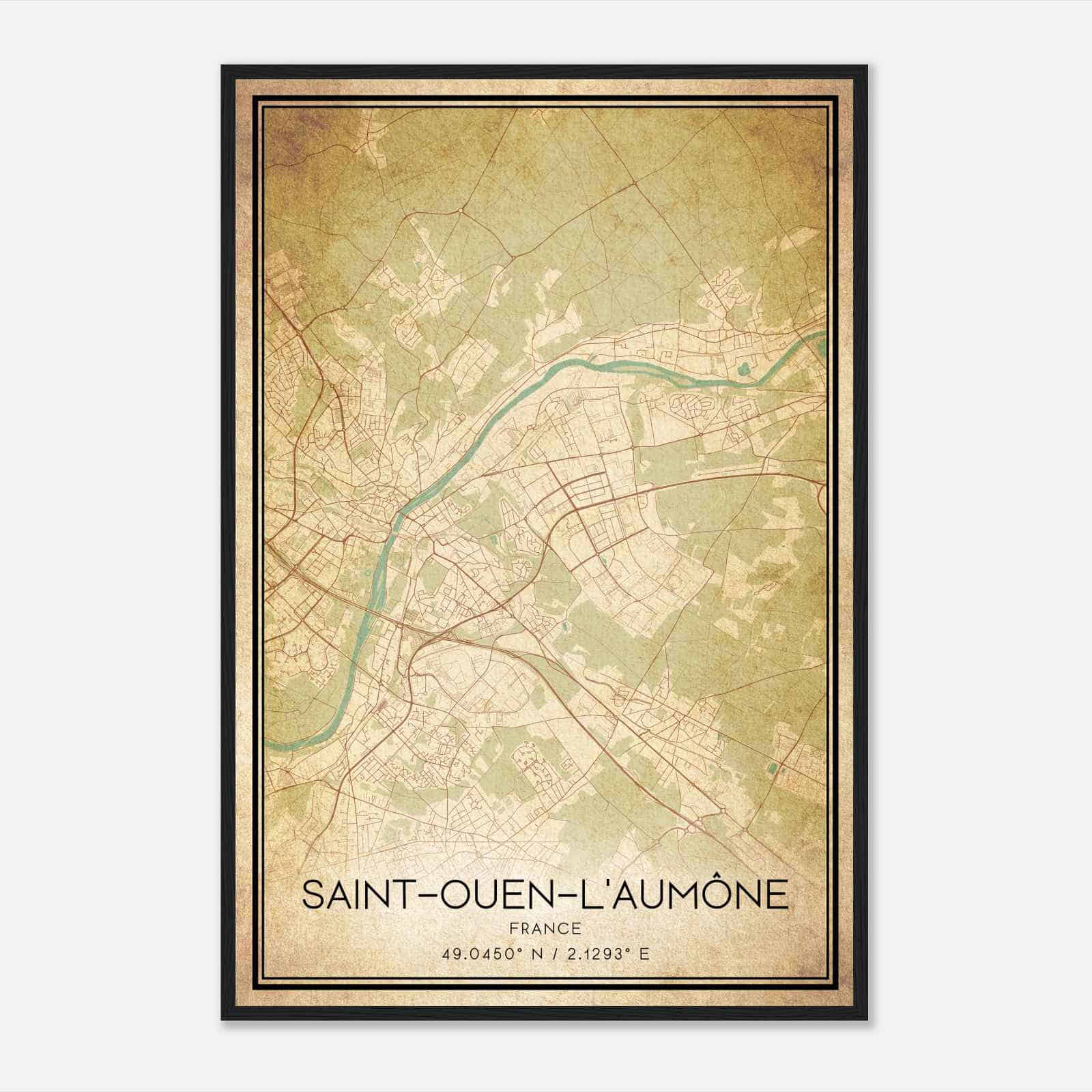 Vintage Saint-Ouen-l’Aumone France Map Poster, Saint-Ouen-l’Aumone City Road Wall Art Print