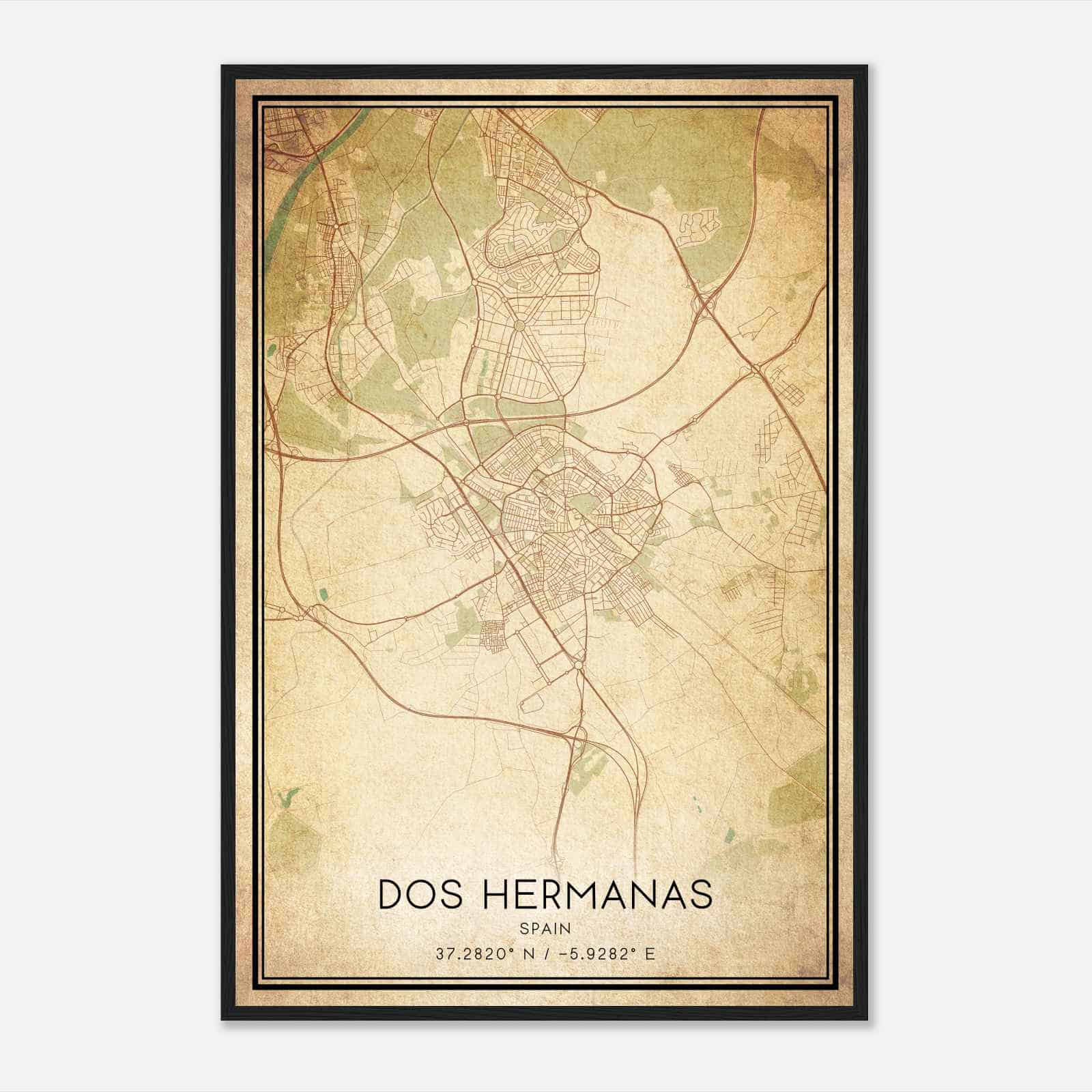 Vintage Dos Hermanas Spain Map Poster, Dos Hermanas City Road Wall Art Print
