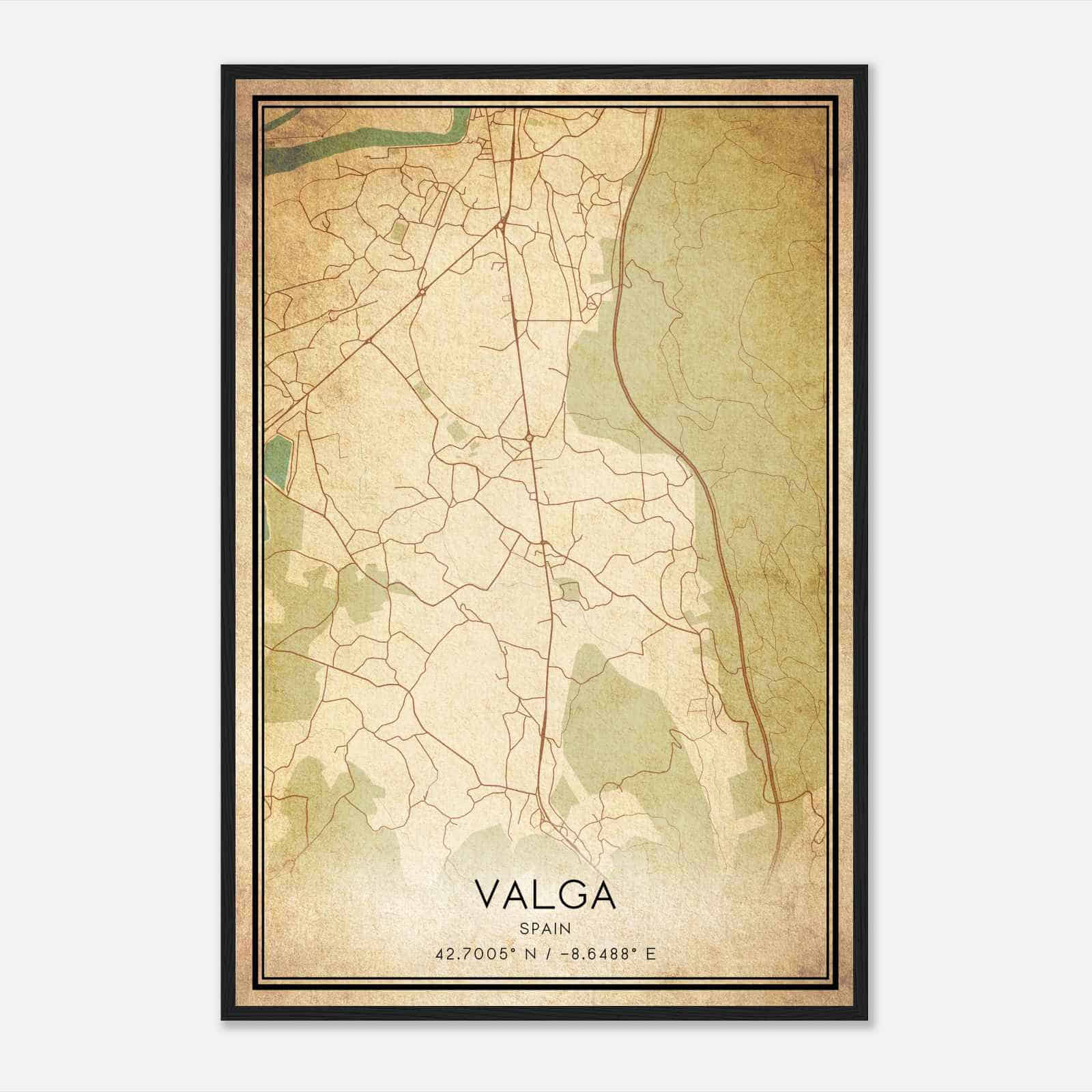 Vintage Valga Spain Map Poster, Valga City Road Wall Art Print