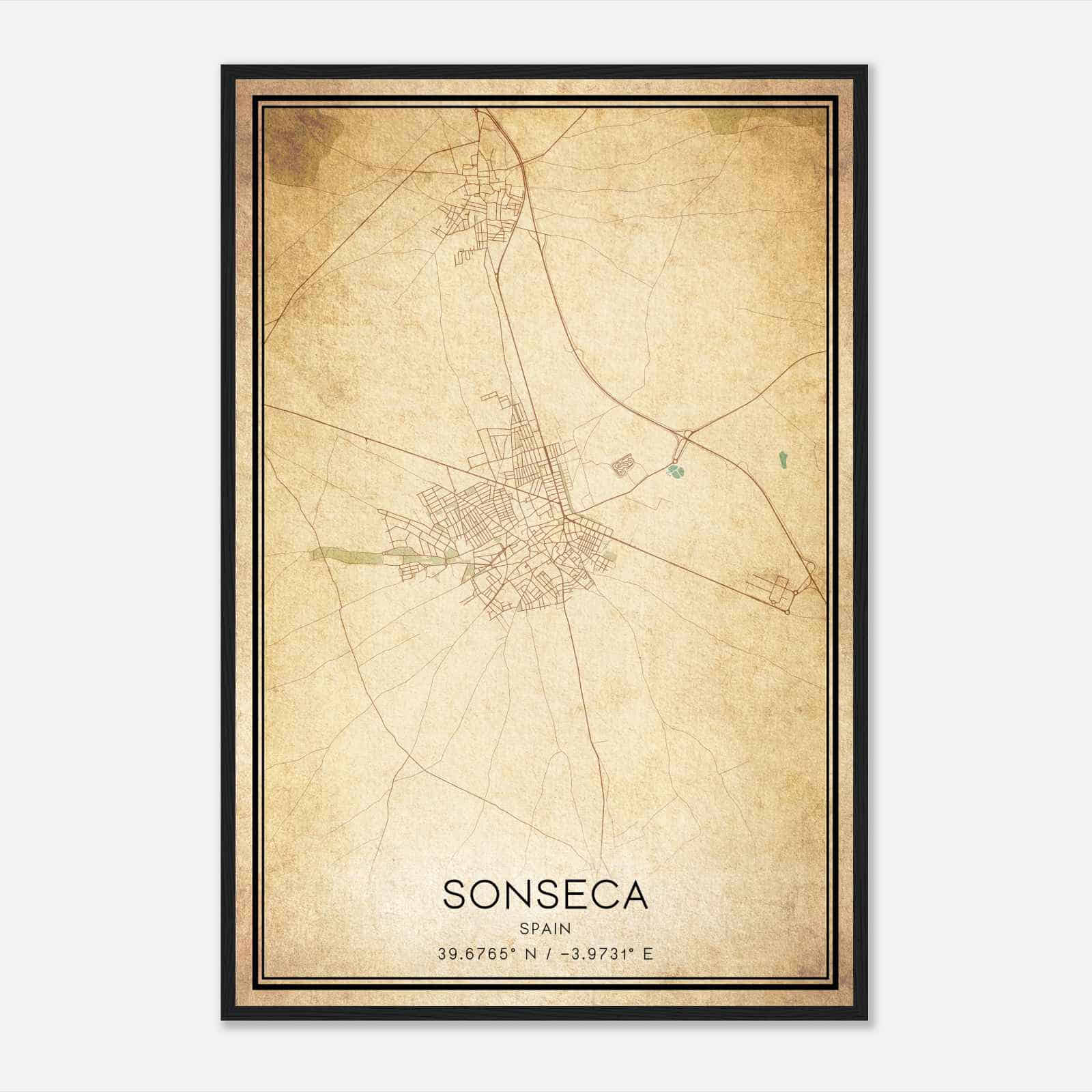 Vintage Sonseca Spain Map Poster, Sonseca City Road Wall Art Print