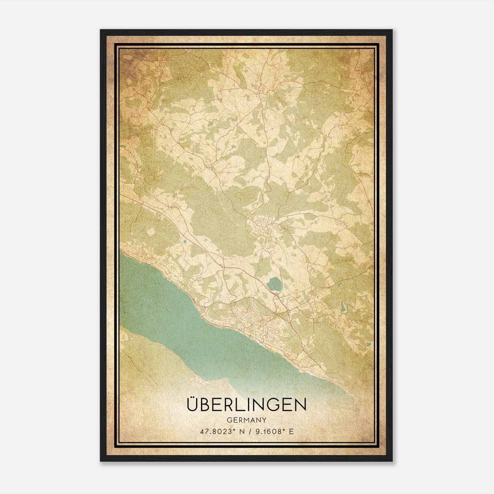 Vintage Uberlingen Germany Map Poster, Uberlingen City Road Wall Art Print