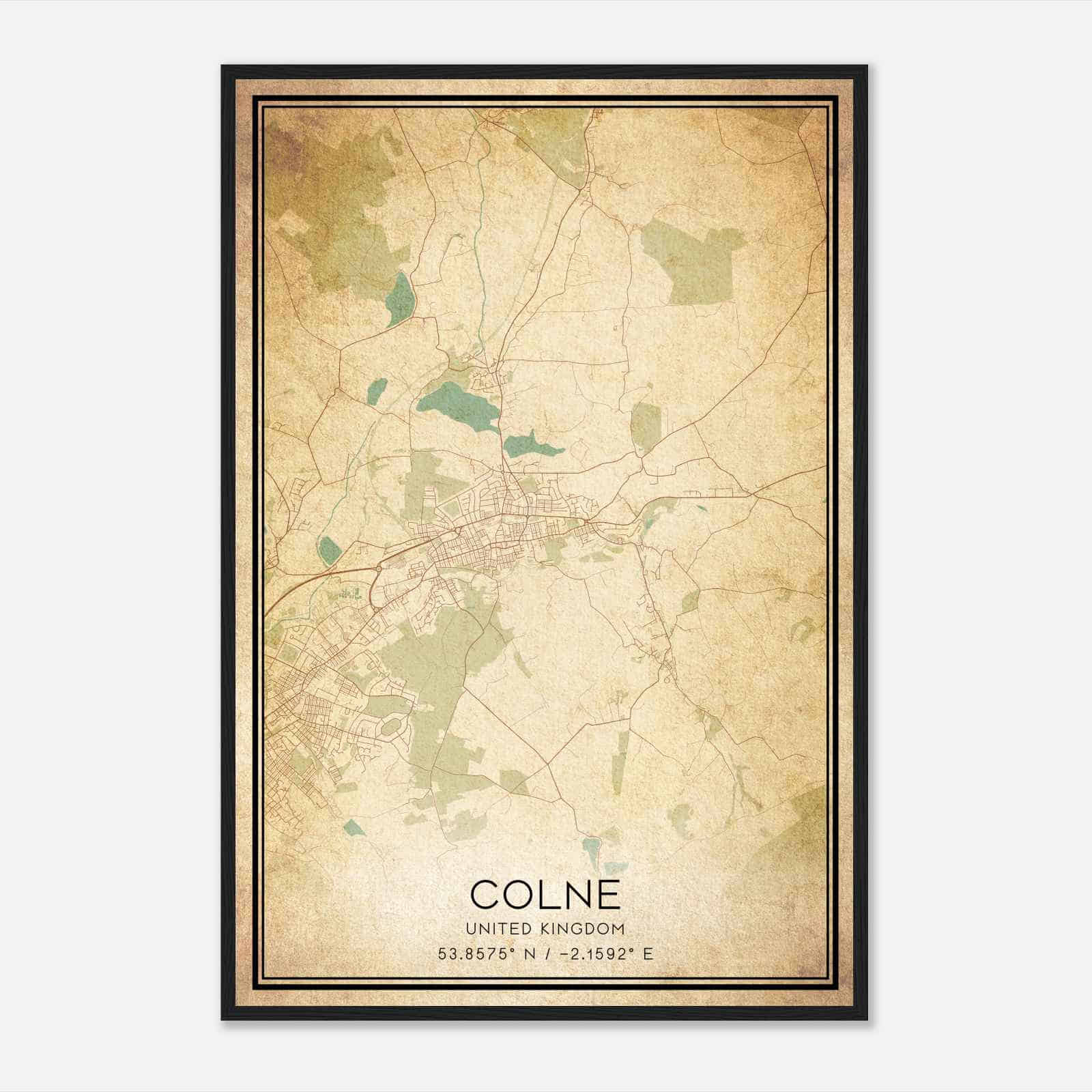 Vintage Colne United Kingdom Map Poster, Colne City Road Wall Art Print