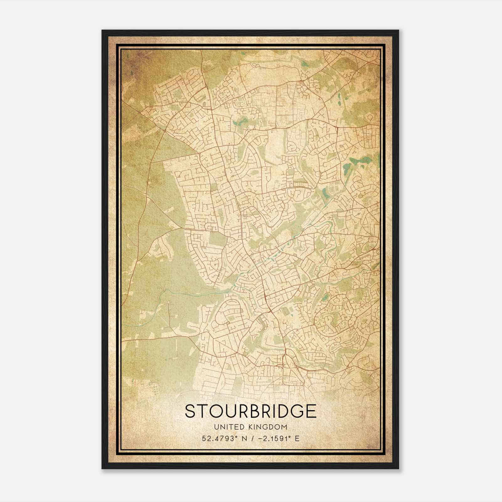 Vintage Wordsley United Kingdom Map Poster, Wordsley City Road Wall Art Print