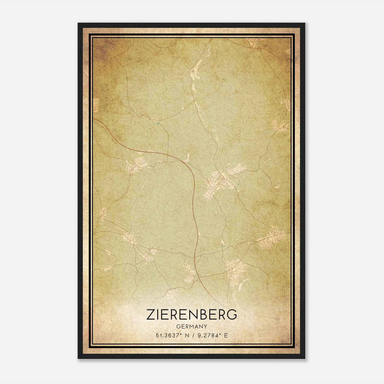 Vintage Zierenberg Germany Map Poster, Zierenberg City Road Wall Art Print