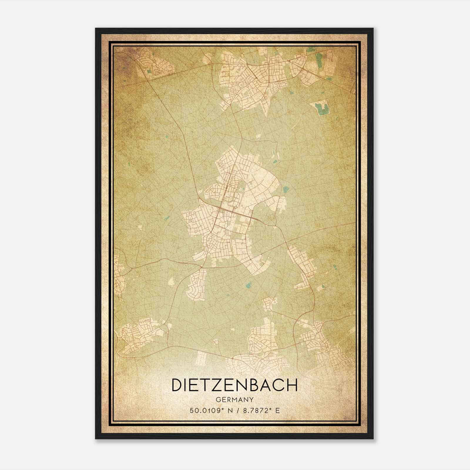 Vintage Dietzenbach Germany Map Poster, Dietzenbach City Road Wall Art Print