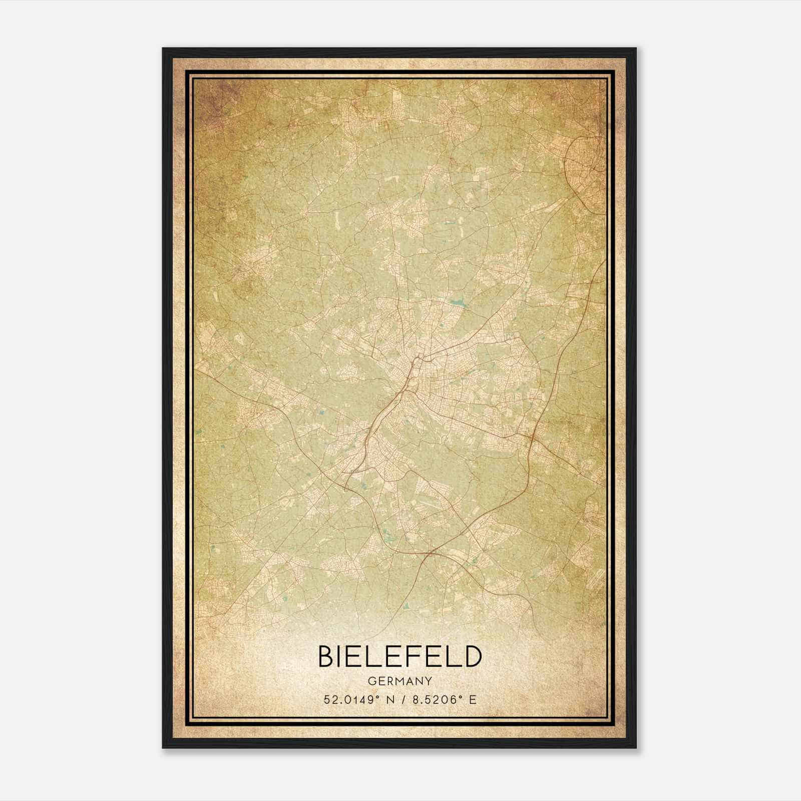 Vintage Bielefeld Germany Map Poster, Bielefeld City Road Wall Art Print