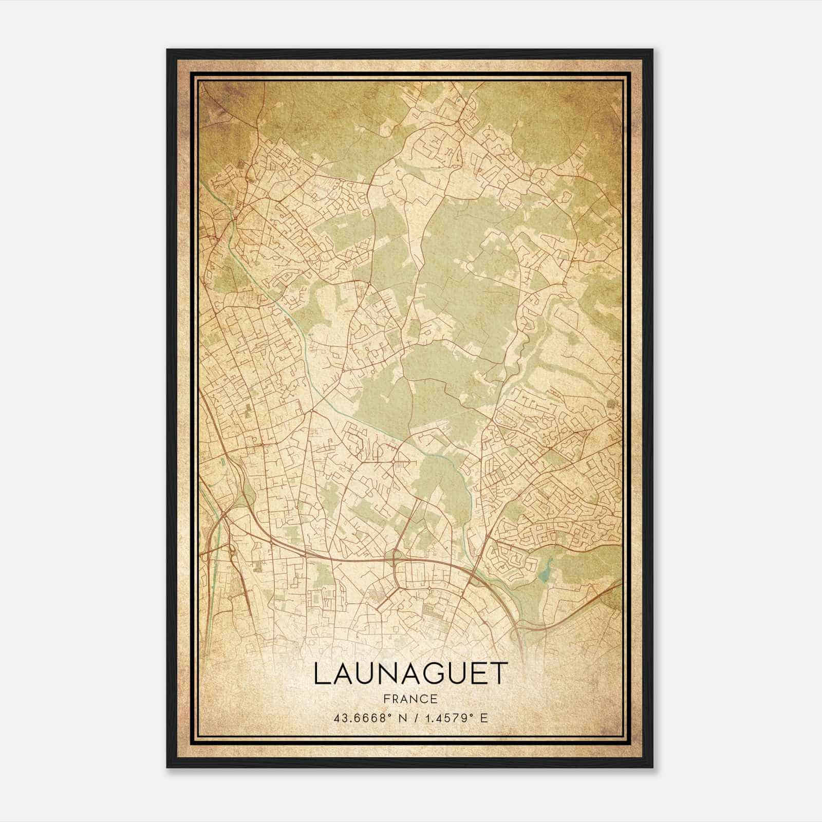 Vintage Launaguet France Map Poster, Launaguet City Road Wall Art Print