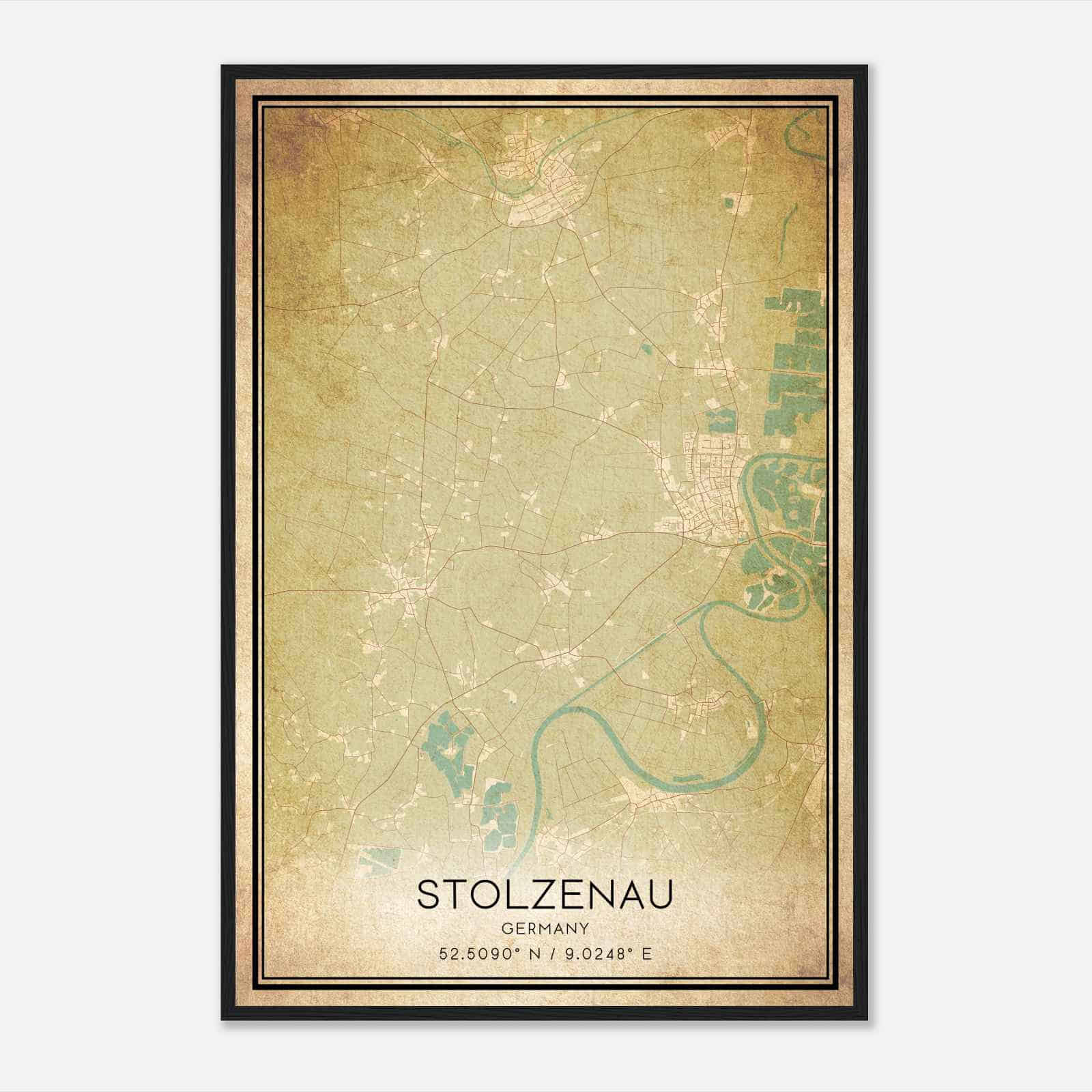 Vintage Stolzenau Germany Map Poster, Stolzenau City Road Wall Art Print